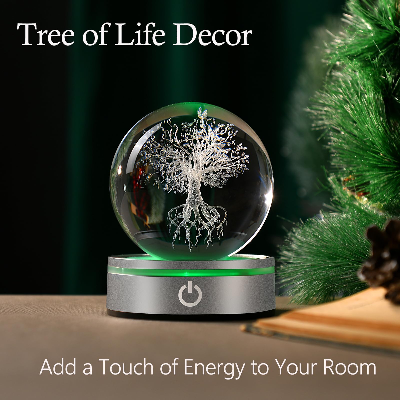 Ifolaina 3D Tree Of Life Crystal Ball Night Light Laser Engraved Glass Tree Globe Light Tree Life Decor Gifts For Men Women Crys