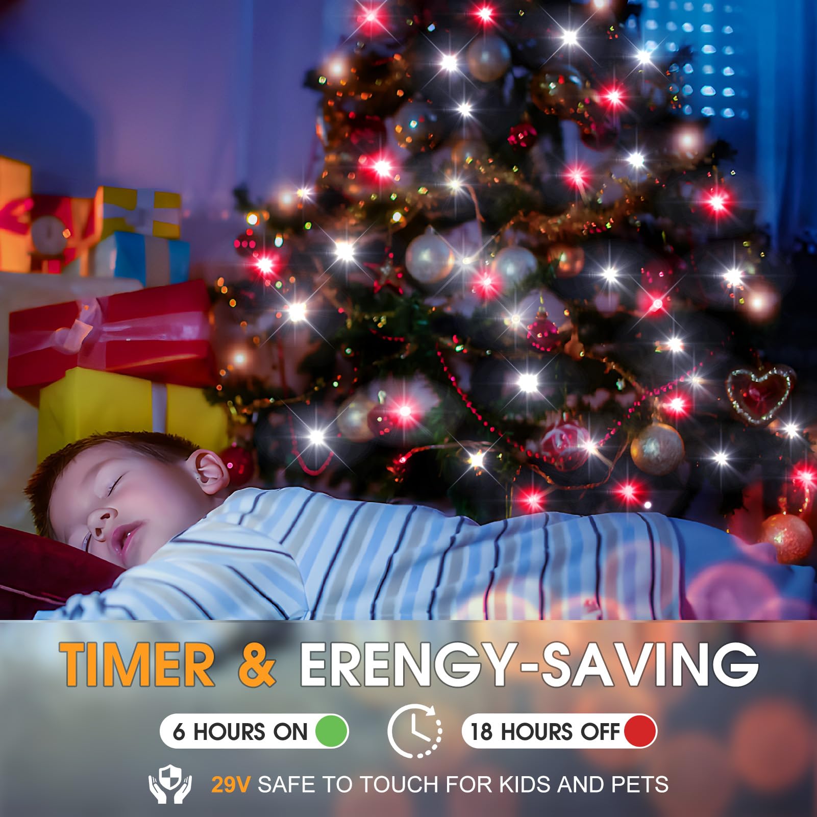 KNONEW LED Christmas Lights - 197FT 500 Lights, Waterproof, 8 Modes, Red and White, Model KN-1000-LIG168-01