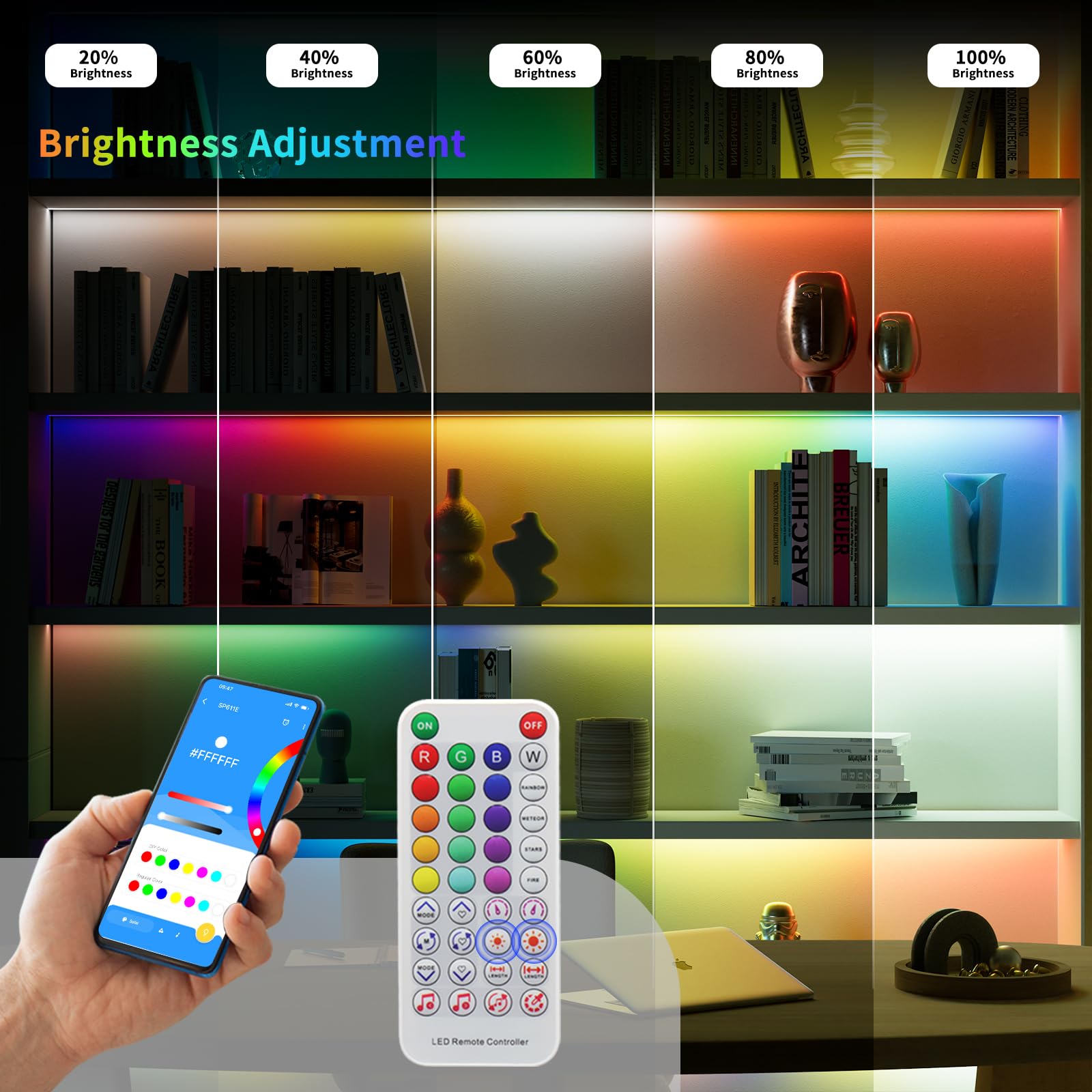 Gingsow SP611E Bluetooth Music LED Controller for WS2812b/WS2811 RGB LED Strips, DC5V-24V, APP/IR Remote Control