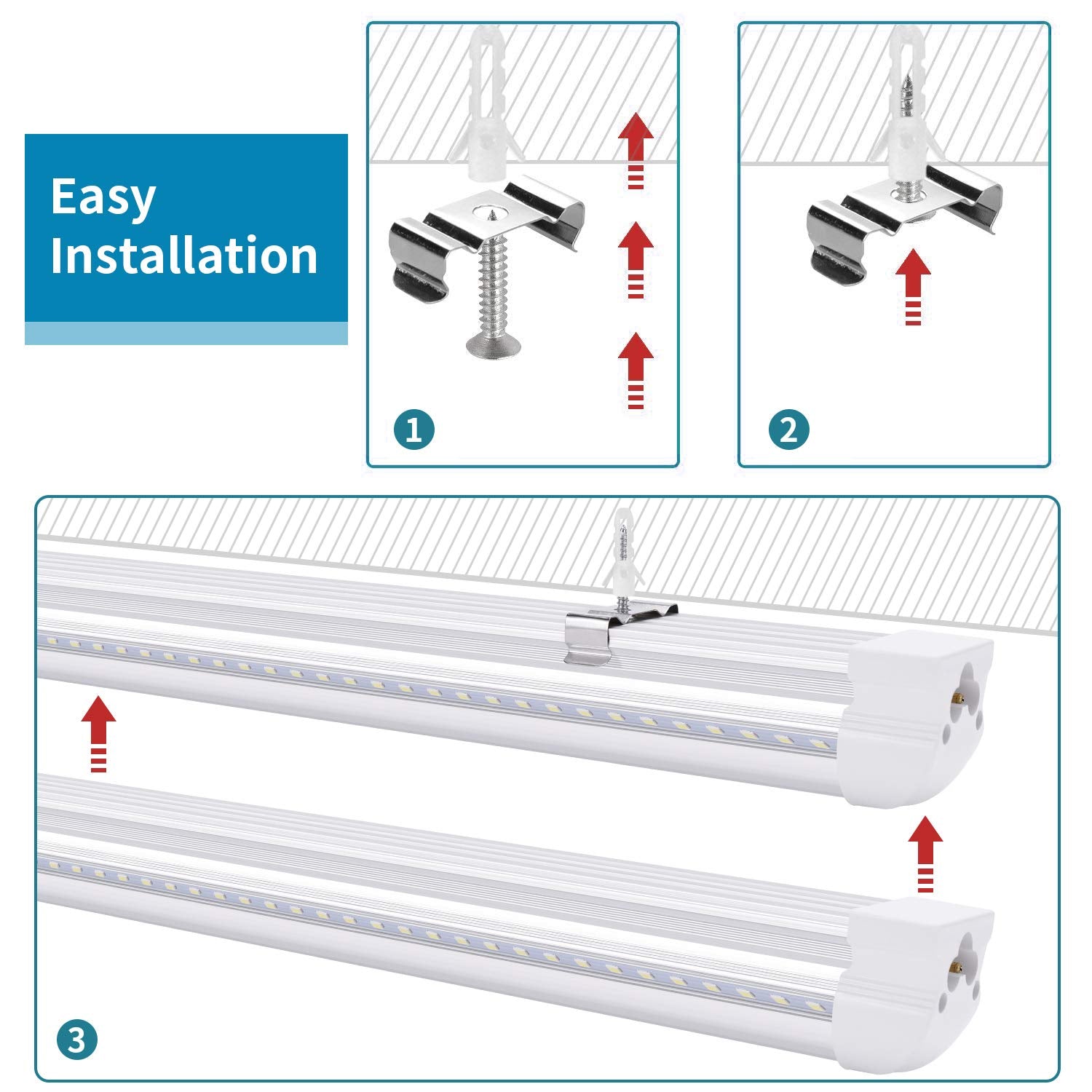 Ligheart Linkable Shop Lights Fixture,100W 8Ft Led Tubes, T8 Integrated Led Light Fixture, V Shaped 270 Degree,6000K, Plug And P