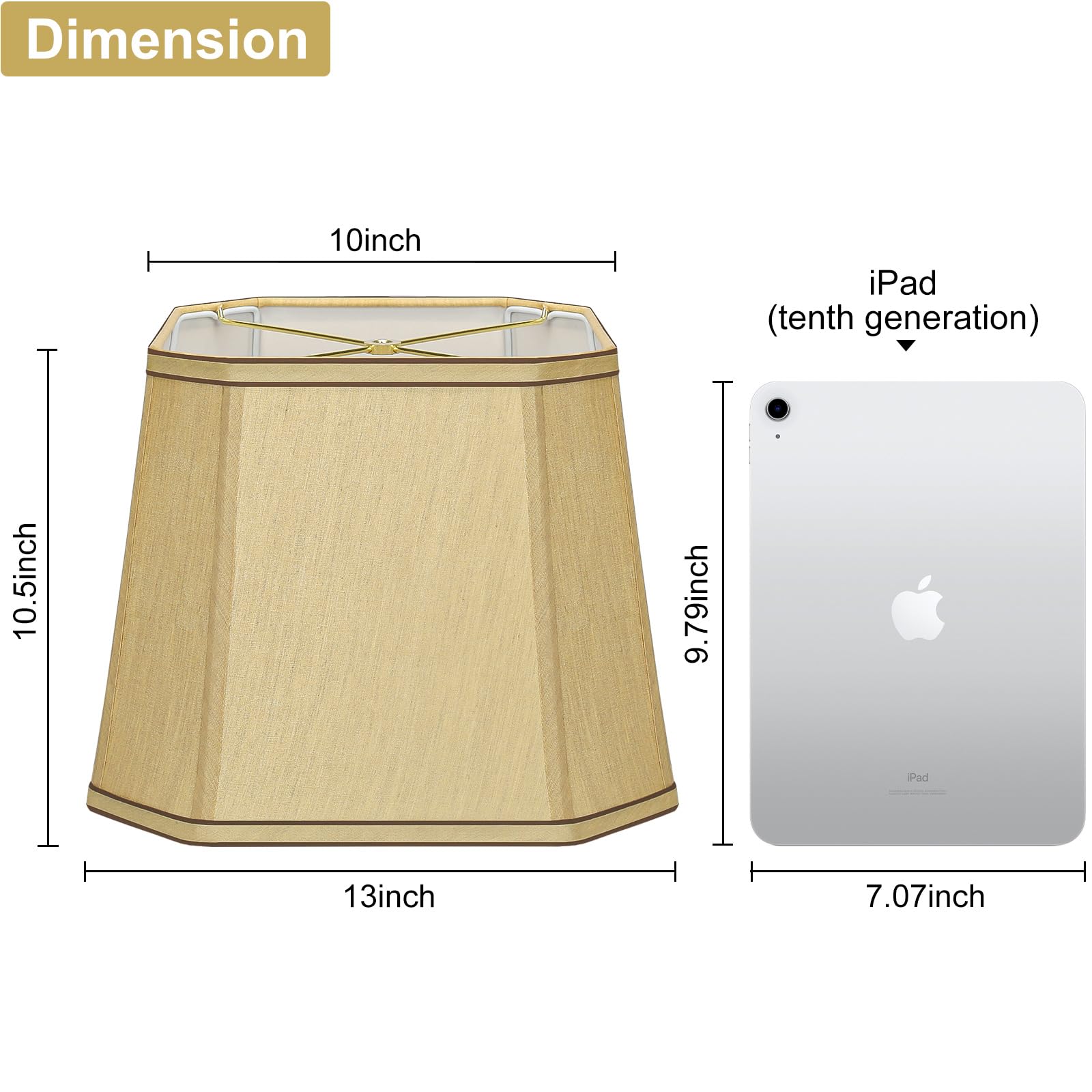 Seaside Village Rectangle Cut Corner Lamp Shades Set of 2, 10.5inx10inx13in, Gold Linen with Brown Rim, Model FXDZ-2P-Gold