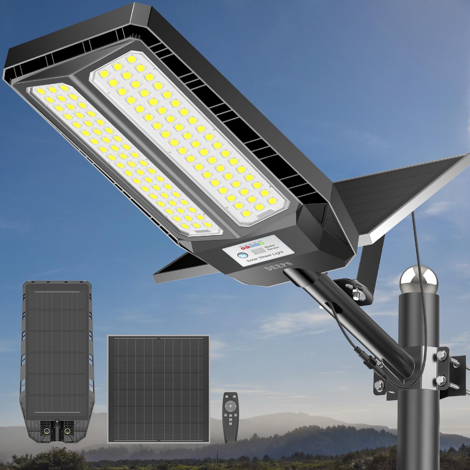 Deepn Solar Lights Outdoor 7000W, Solar Street Light IP67 Waterproof Dusk to Dawn 300000 Lumens LED Security Flood Lights with M