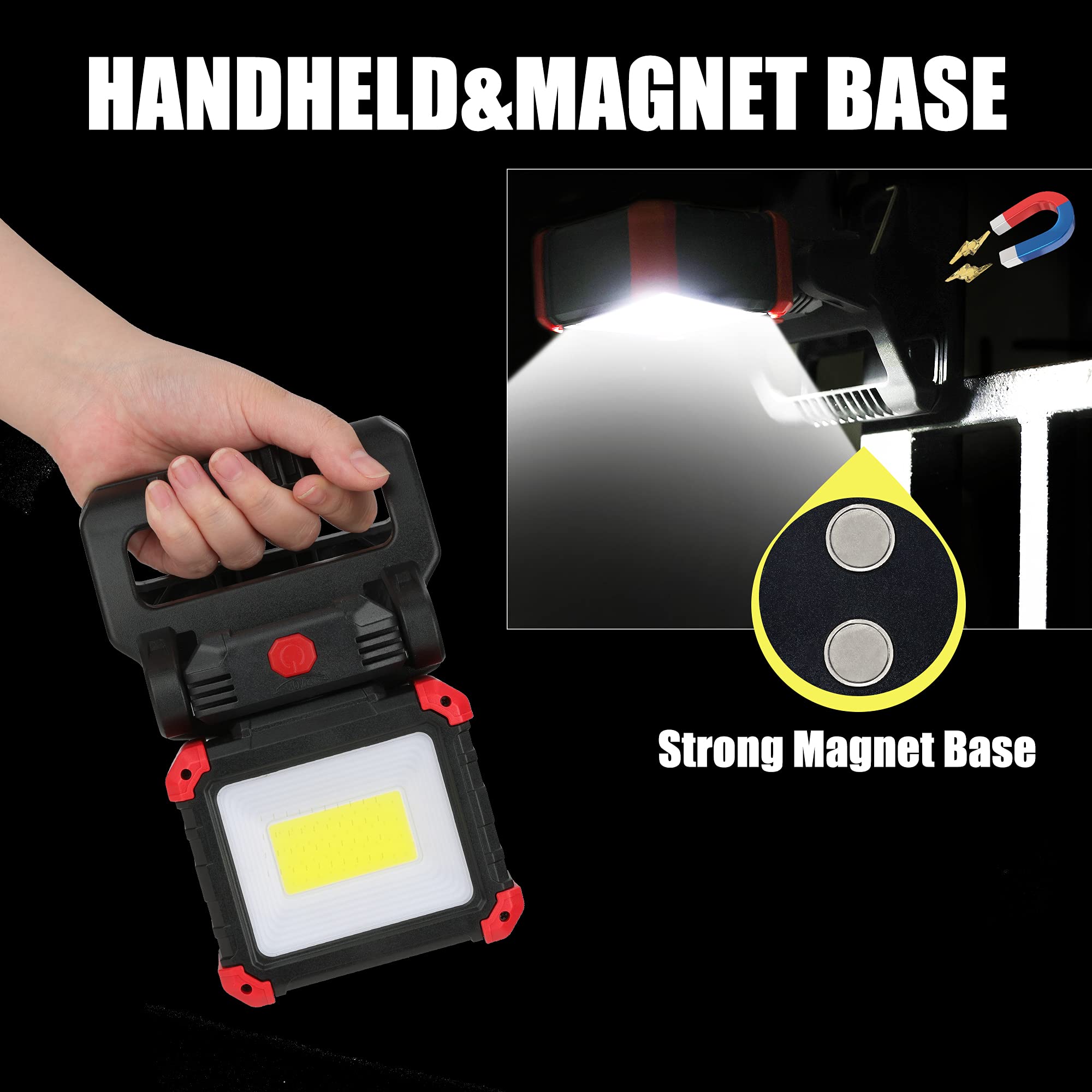 EASYMAXX LED Rechargeable Work Light - 2100LM COB Magnetic Clip, 270° Rotating, Portable Clamp Light for Boats & Car Repairs, Red