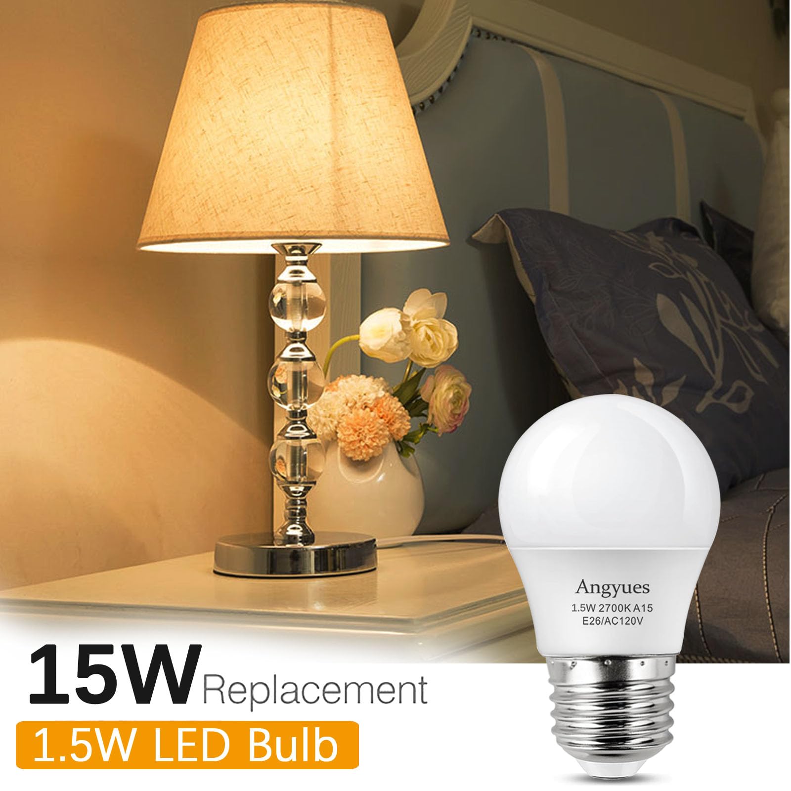 Angyues Low Watt Light Bulbs, 1.5W Led Bulb Equivalent 15W20W Light Bulbs,A15 Led 15 Watt Light Bulbs Soft White 2700K Low Watta