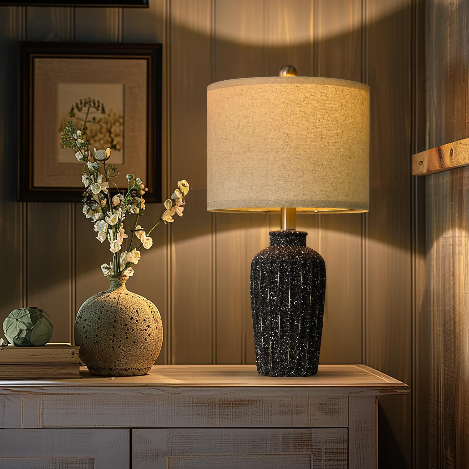 Portres 20'' Modern Ceramic Table Lamp For Bedroom, Vintage Bedside Lamps For Night Stands,Small Lamp For Living Room Office Dor