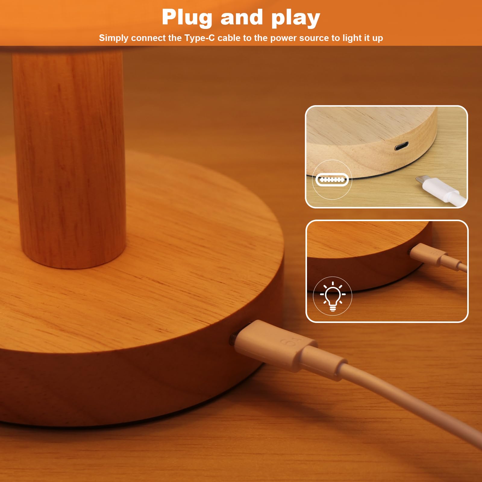 SEENSINY Small Corded Touch Bedside Lamp, Linen Shade, Stepless Dimming, USB-Powered, Cozy Night Light for Bedroom, Nursery, Camping