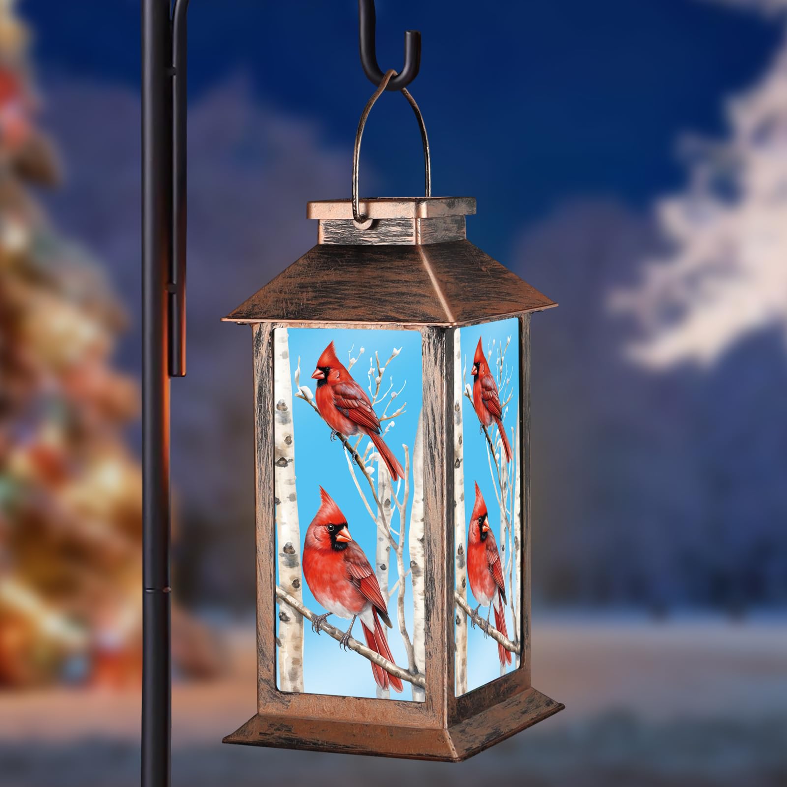 Solar Lanterns with Cardinal Theme Outdoor Waterproof Decorative Lights for Garden Birthday Gifts for Women  Mom  and Grandma Solar LED Hanging Lights for Yard  Patio  Lawn  and Porch(Tree Trunk)