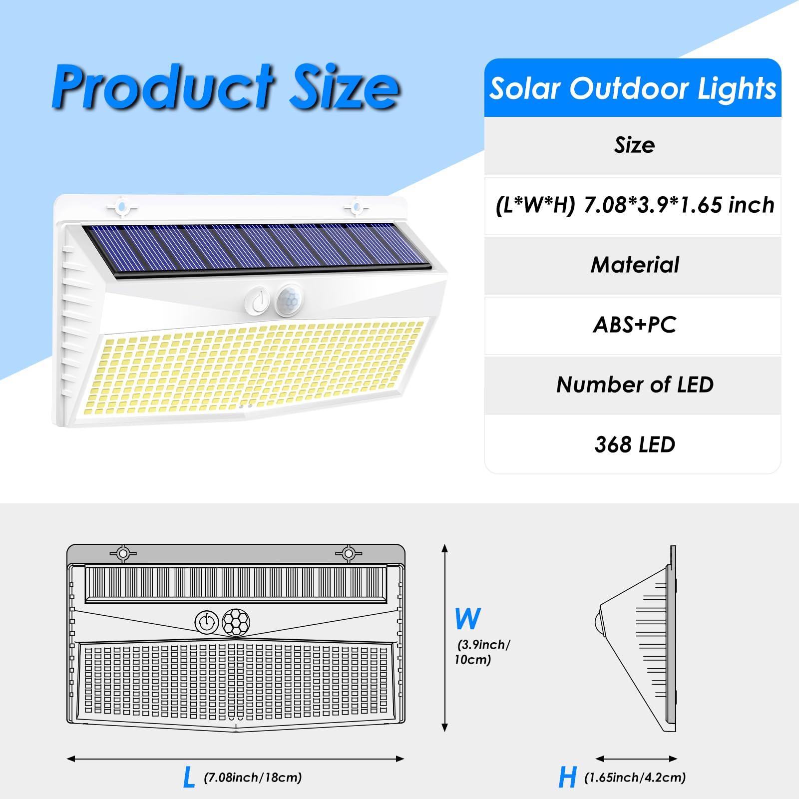 Peasur 2 Pack Solar Motion Sensor Lights - 368 LED, Waterproof, 3 Lighting Modes, White, Outdoor Security for Yard, Garden, Garage