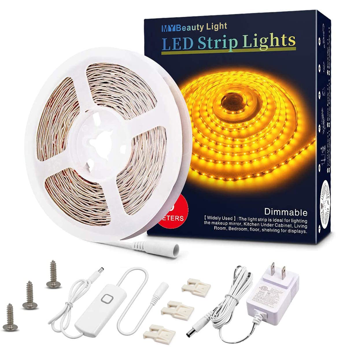 MY BEAUTY LIGHT Led Strip Lights 16.4ft Dimmable Yellow Led Light Strip Flexible Led Tape Lights 12v Under Cabinet Lighting Kits