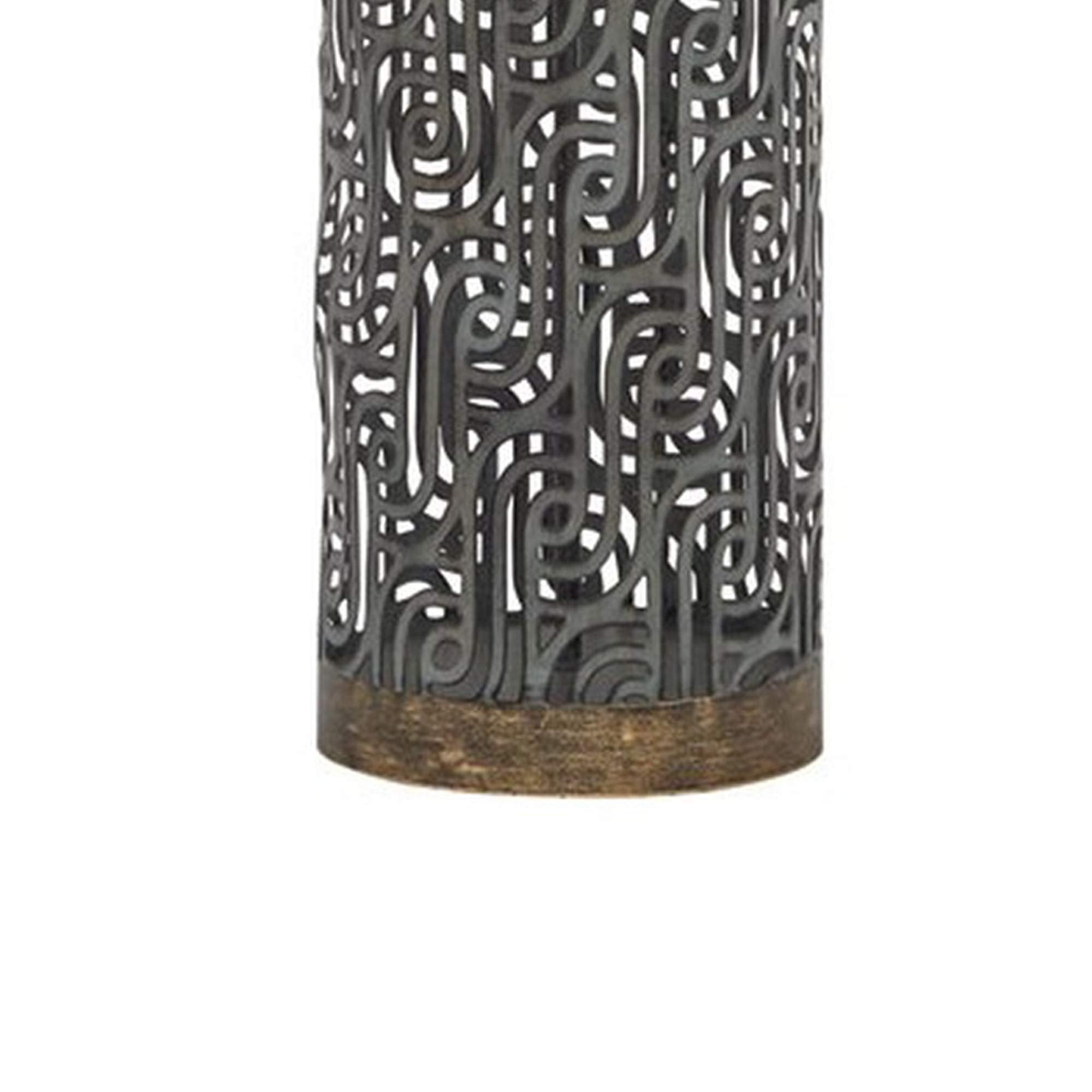 Benjara Bm227198 150W Metal Body Table Lamp With Network Design Gray & Beige