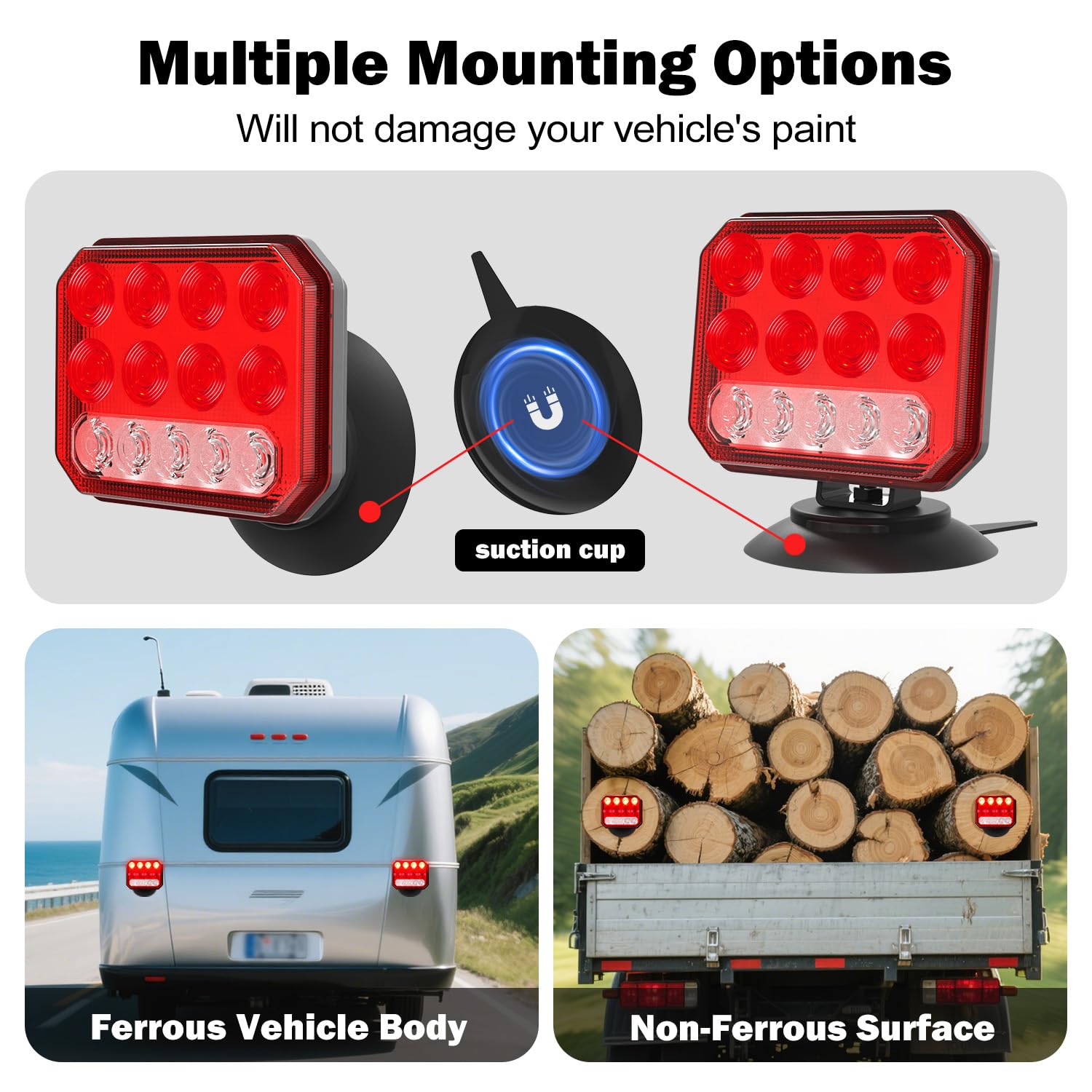 LKSSBR Wireless Trailer Light Magnetic - 4-In-1 Waterproof LED Strobe/Tail Light/Brake Light/Turn Signal, 2 Installation Methods