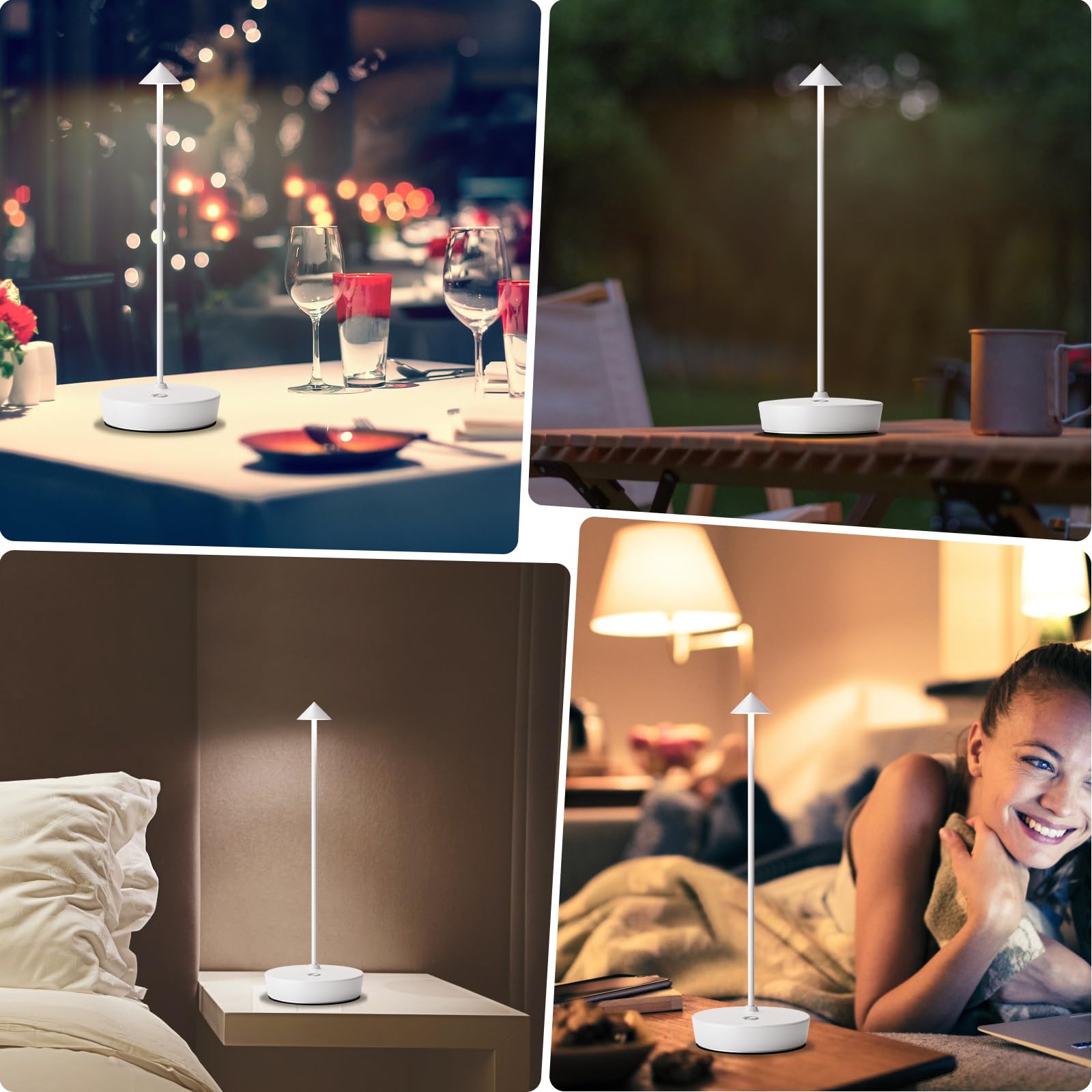 YIBEN Rechargeable Cordless Table Lamp, 6000mAh LED, 3 Levels Brightness, 12.8in H x 4.3in W, 2pack White