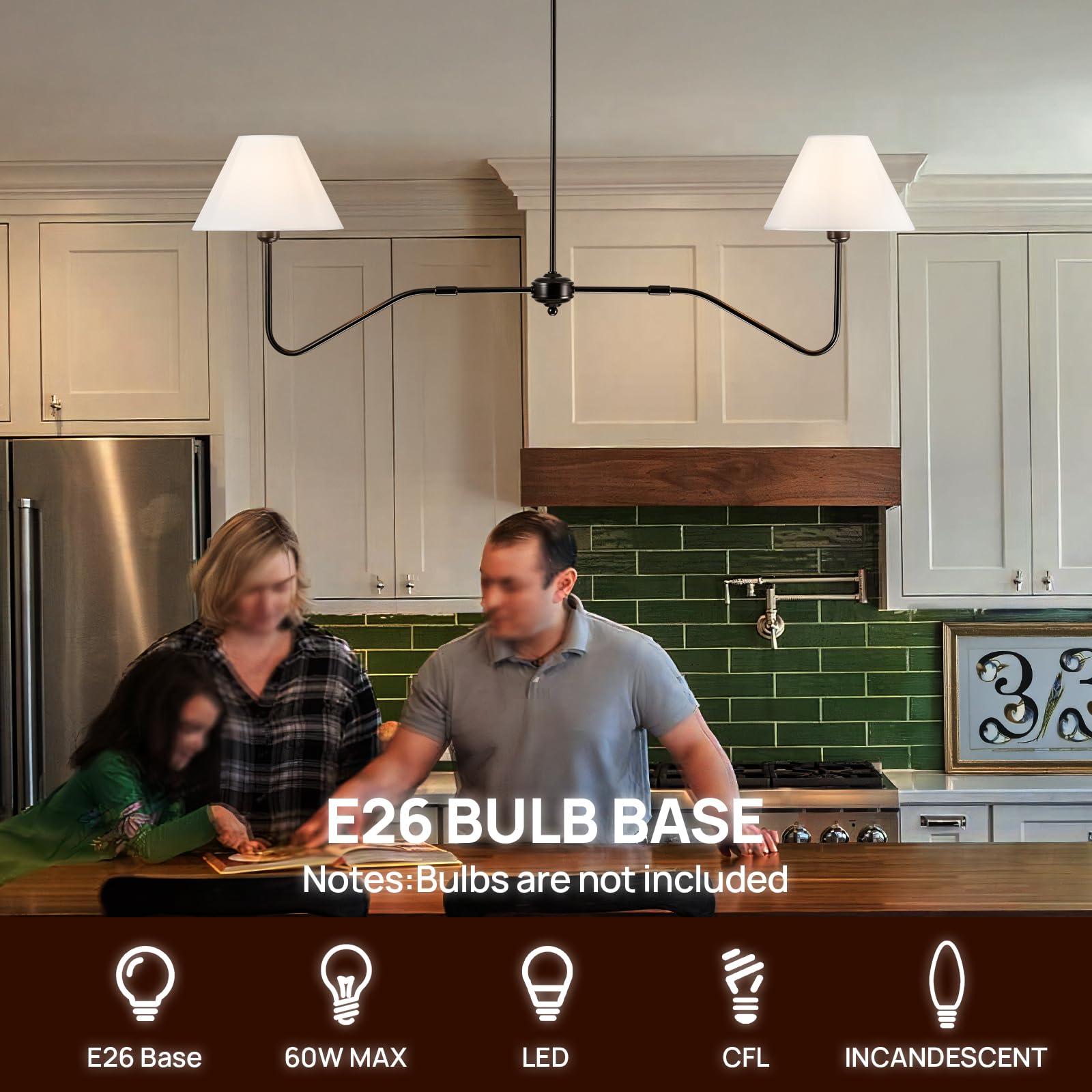 Jsdorsy 2-Light Modern Linear Chandelier For Dining Room  55 Inch Farmhouse Kitchen Island Lighting With White Fabric Shades  Hanging Lighting Fixtures For Living Room Bedroom