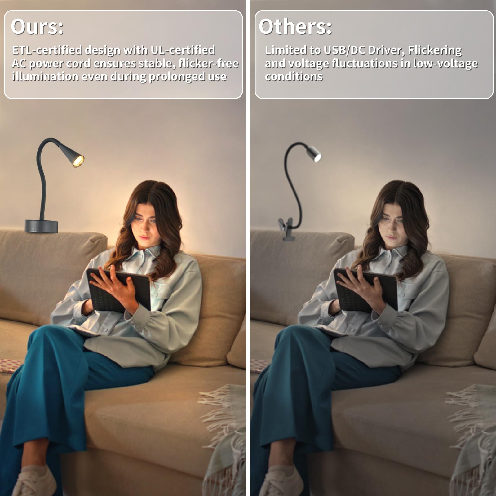 Black Headboard Reading Light, No Drilling Wall Mounted Reading Lights for Bedside, Book Light for Bedtime Reading, Buttonless D