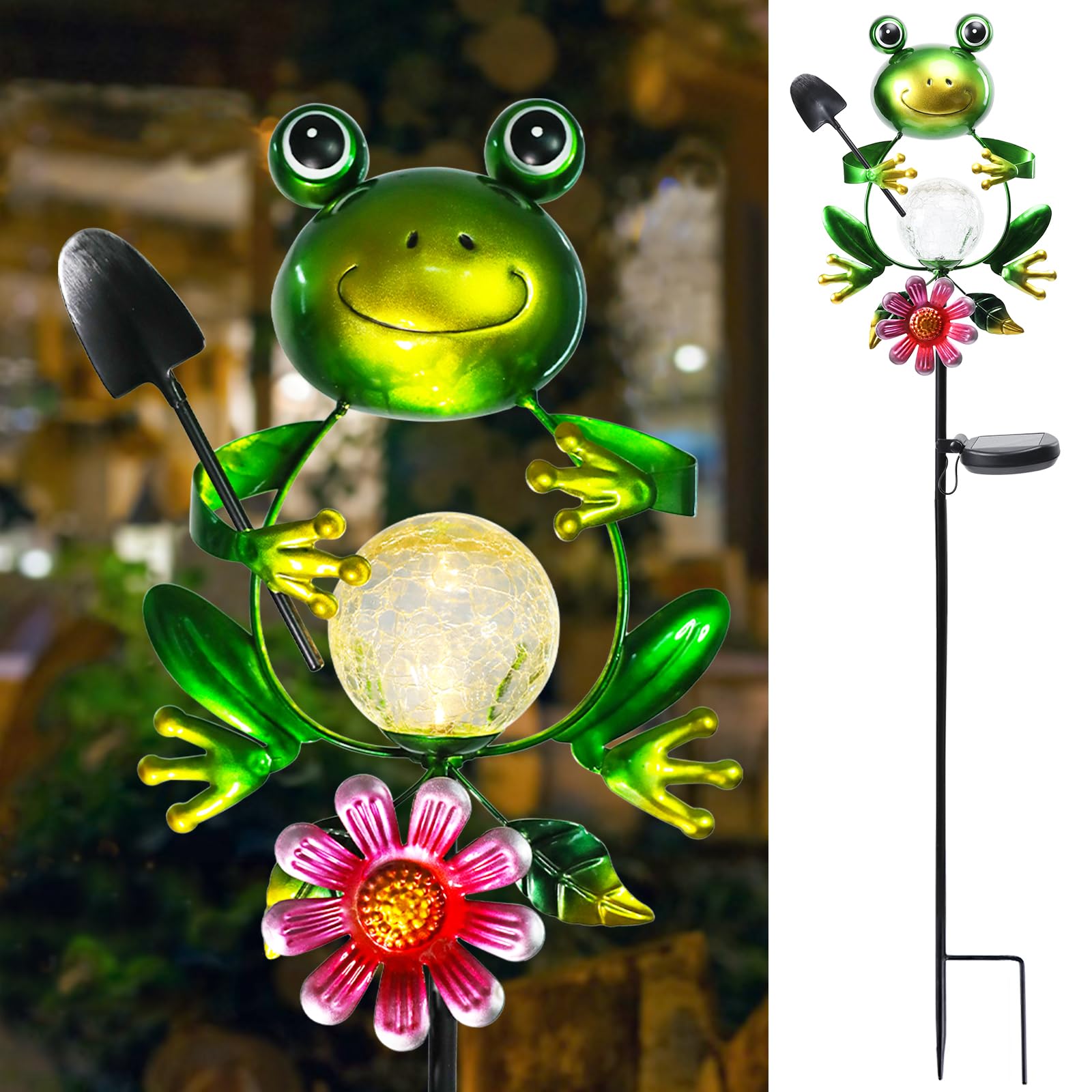 Bshine Frog Solar Light Outdoor Garden   ed Glass Metal Solar Garden Stakes For Pathway  Backyard Decoration  Yard Art  Lawn Ornaments  Frog Gifts For Women  Mom  Frog Lovers
