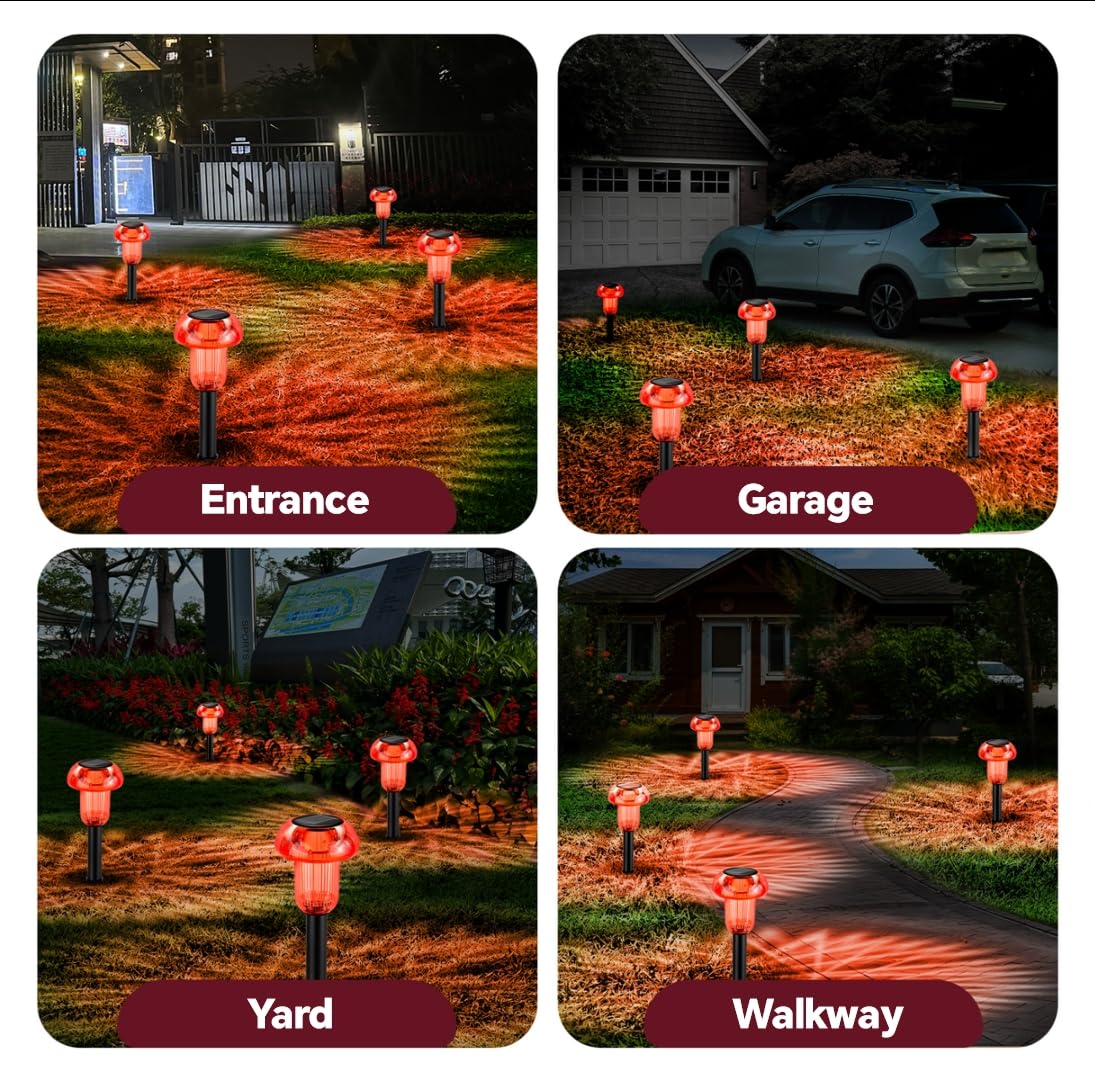 COZY-PAVILION Halloween Solar Pathway Lights, 4-Pack Red LED, Waterproof Mushroom Design, Model SLRO-112-7S4