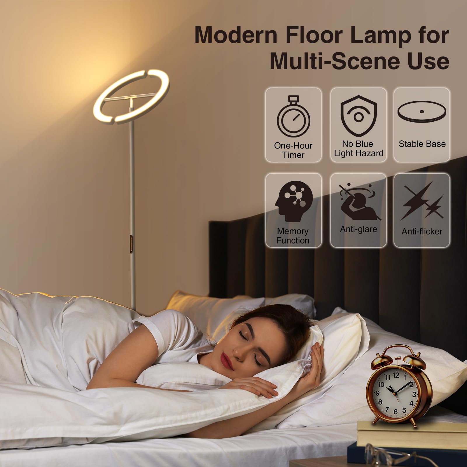 FIMEI Modern LED Rotatable Floor Lamp, Eye-Protection, Stepless Dimming, 3000K-6000K, Gray, Model MF19195