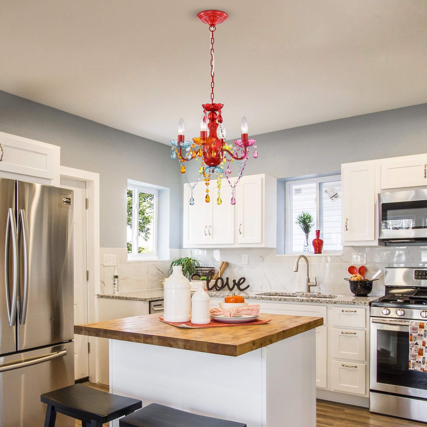 LaLuLa Mini Crystal Chandelier - Colorful Acrylic 4-Light Pendant Light, Small Size