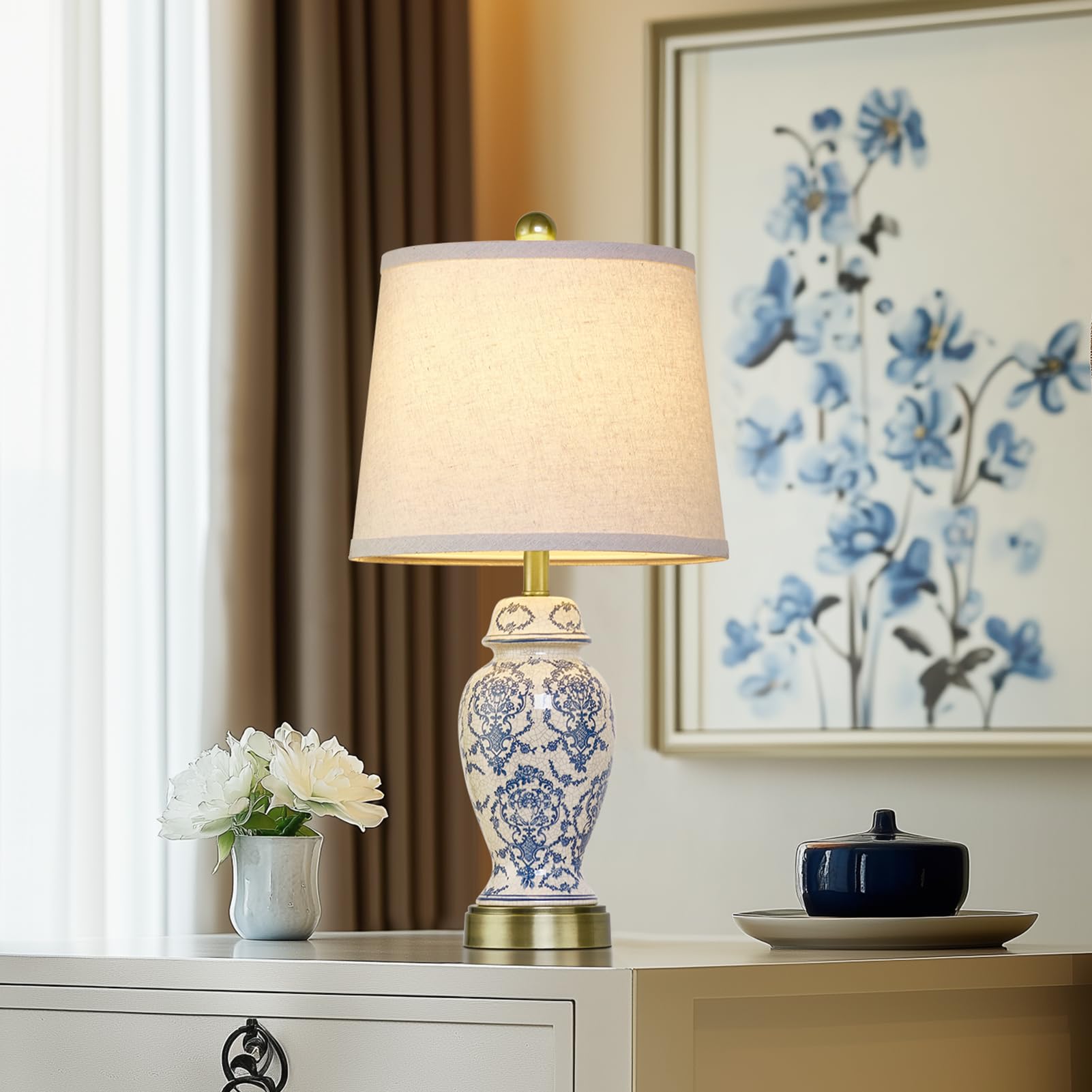 Roriano Chinoiserie Ceramic Table Lamps Set Of 2 For Living Room Bedroom Bedside  Traditional Blue And White Porcelain Classic Table Lamp For Nightstand Entryway  2 Led Bulbs Included