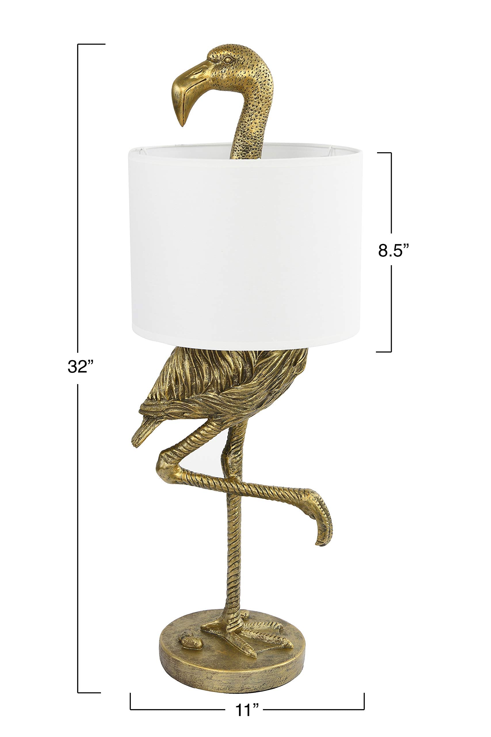 Creative Co-Op Resin Flamingo Table Lamp, Gold Finish, 32" with Linen Shade, Model EC0203