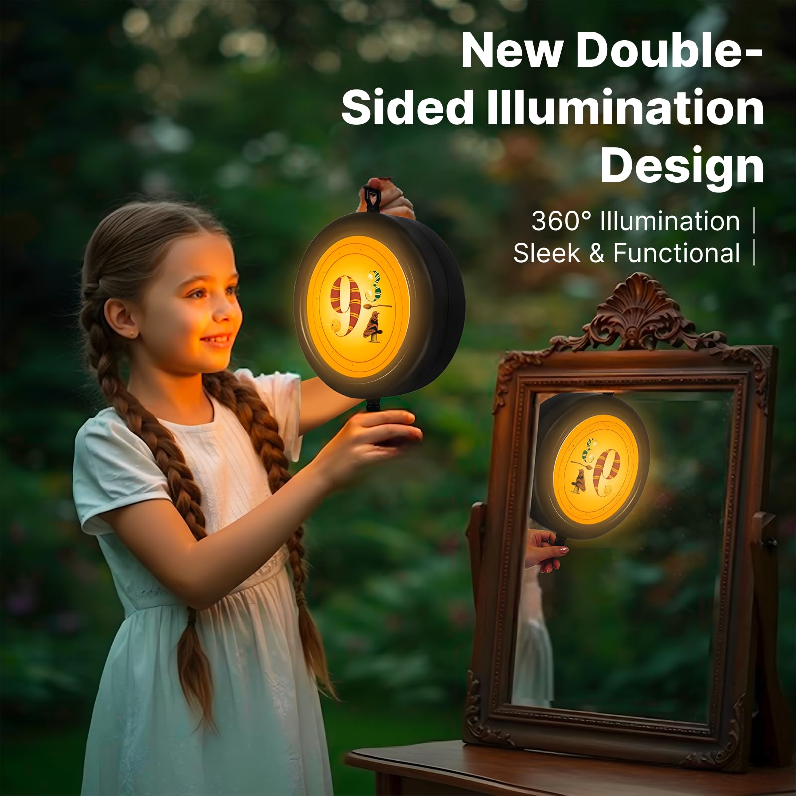 Harry Decorations Night Lights: Platform 9 3/4 Sign Double-Sided RGB Lighting - Wizard LED Lamp Decor - USB-C Rechargeable - Pot