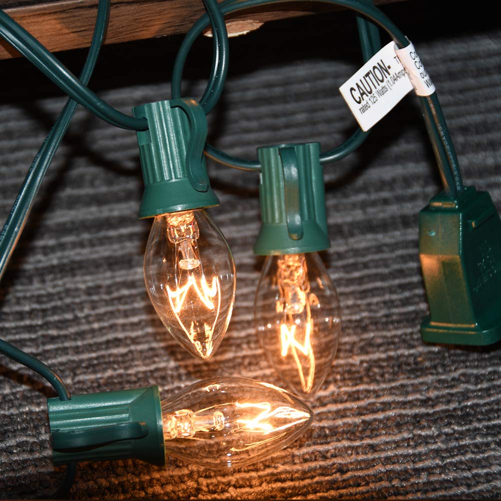 Goothy 25 Pack C7 Clear Replacement Bulbs, C7 Clear Light Bulbs For Christmas Outdoor Patio Indoor String Lights, C7/E12 Candela