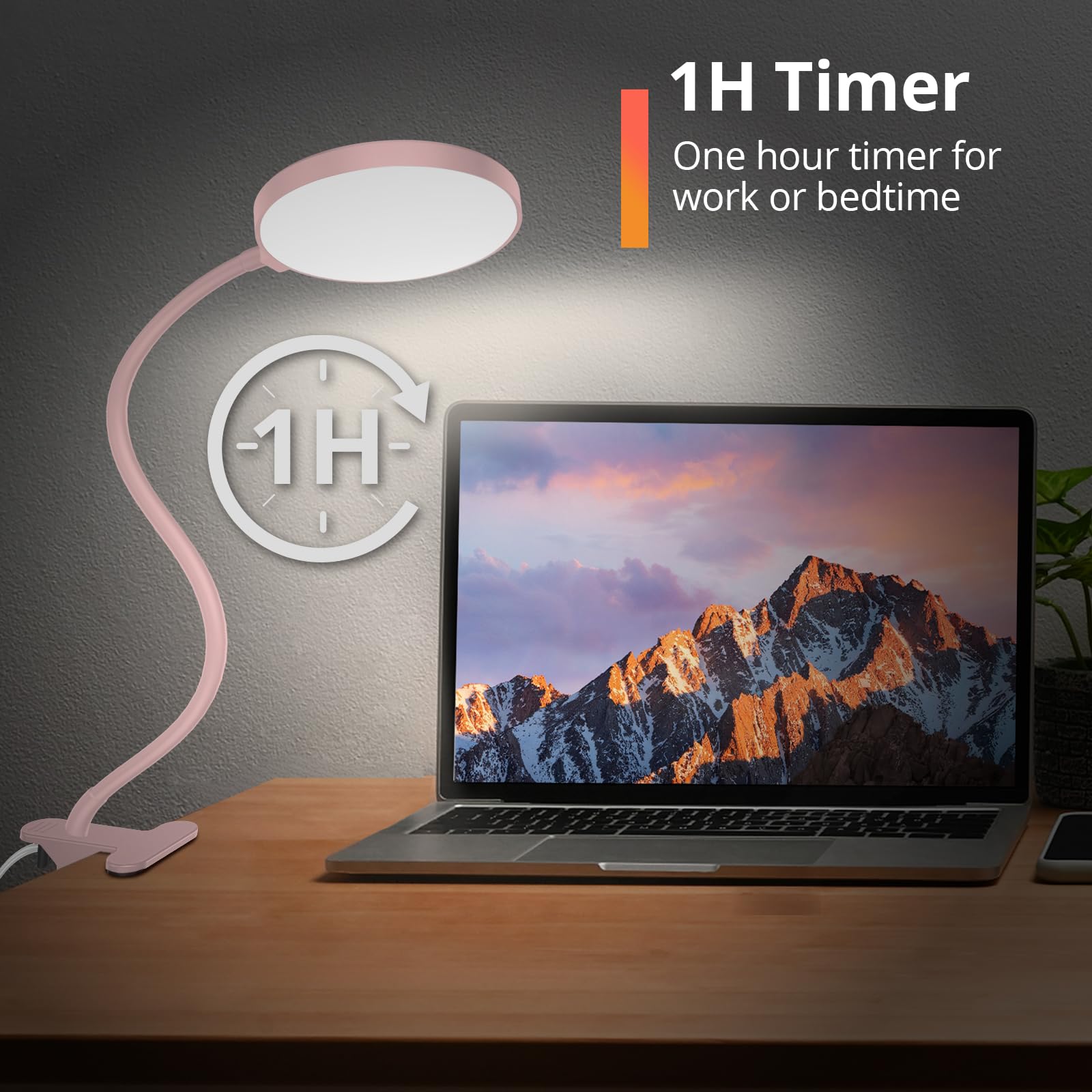 iFalarila LED Desk Lamp Clip On, Dimmable Gooseneck with Remote, 4.7in  Pink, Model TBL247RF-BK, Includes Adapter