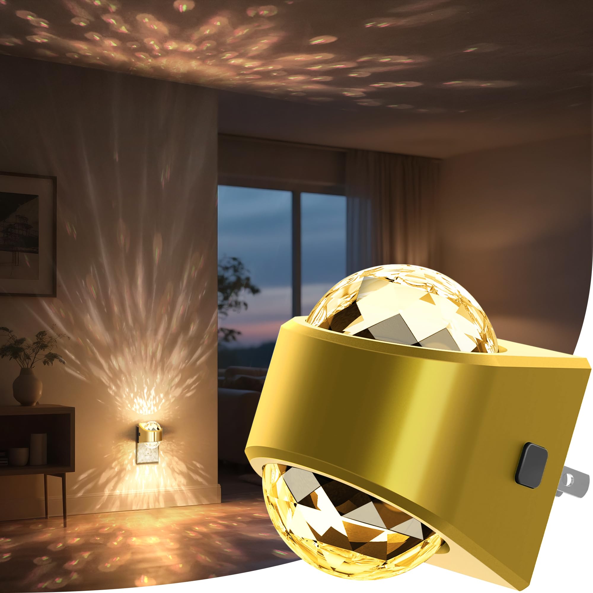 Briignite Night Light  Gold Night Lights Plug into Wall  LED Projector Night Light  Soft White for Bedroom  Dimmable Brightness Dusk to Dawn Nightlight for Kids  Bathroom  Gaming Room  Home Decor