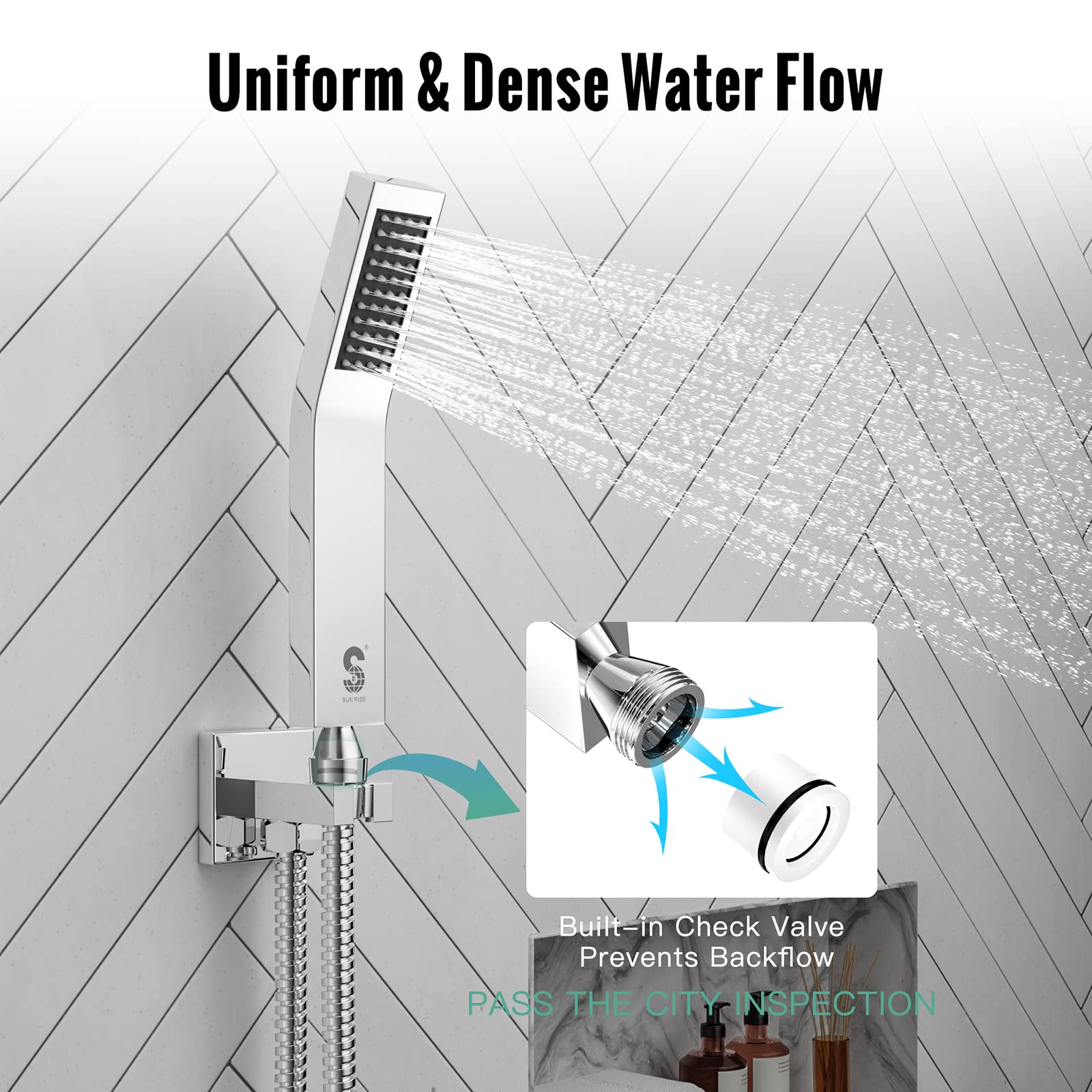 Sr Sun Rise Srsh-C1003 Ceiling Mount Bathroom Luxury Rain Mixer Shower Combo Set Rainfall Shower Head System 10 Inch Polished Ch