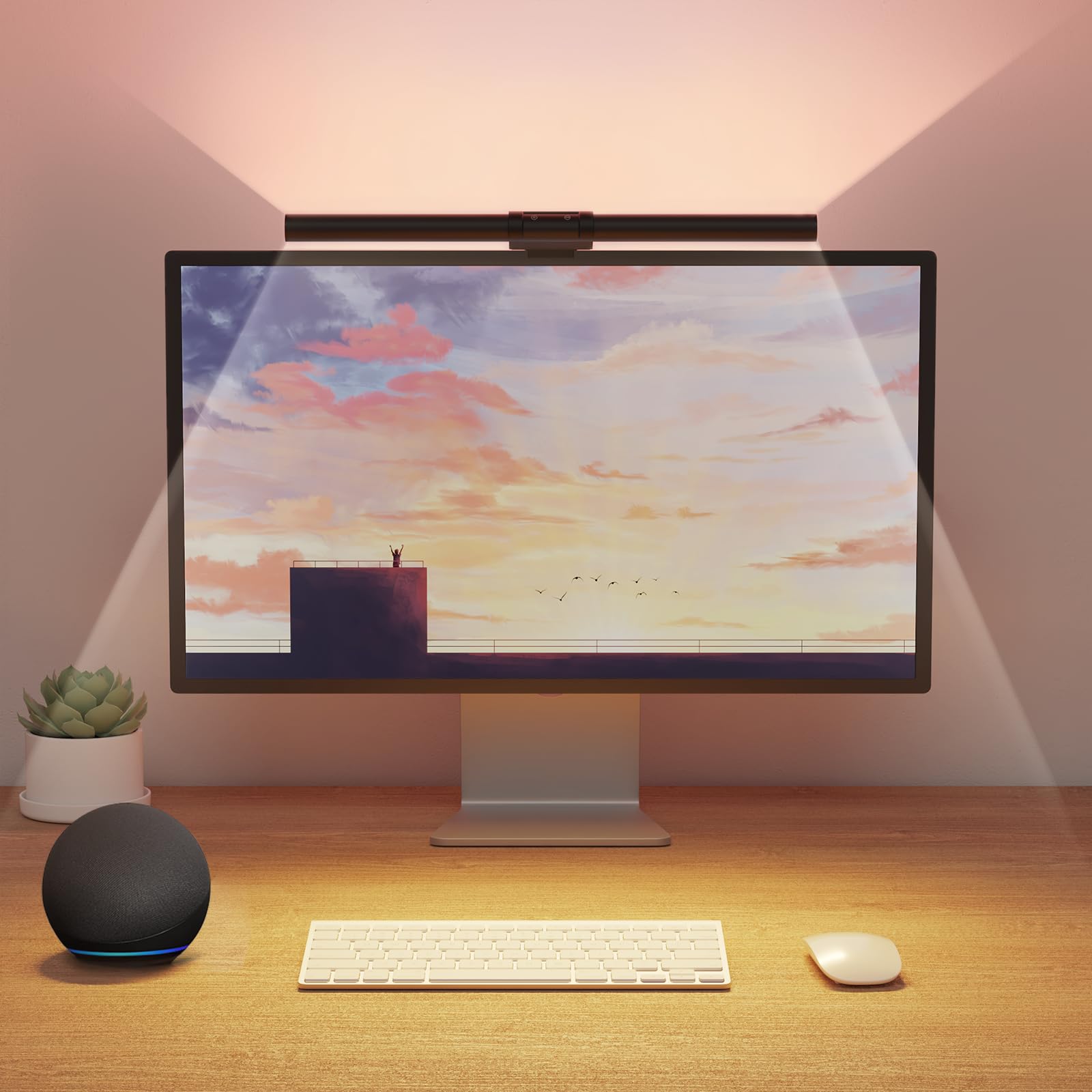 Rgb Monitor Light Bar, Led Dual Light Source Adjustable Cool Mix Warm Light Color Temperature Eye Protection Anti-Glare Desk Lamp Touch Control For Home Office Pc Computer Compatible With Alexa