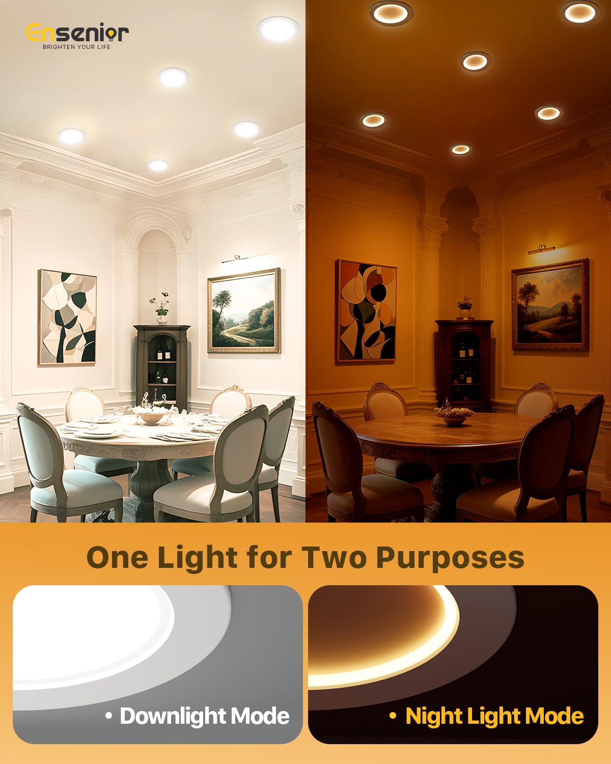 Ensenior 4 Inch Dimmable LED Recessed Lighting - 5CCT Adjustable (2700K-5000K) - Night Light - 4 Pack - Plastic - Model XY