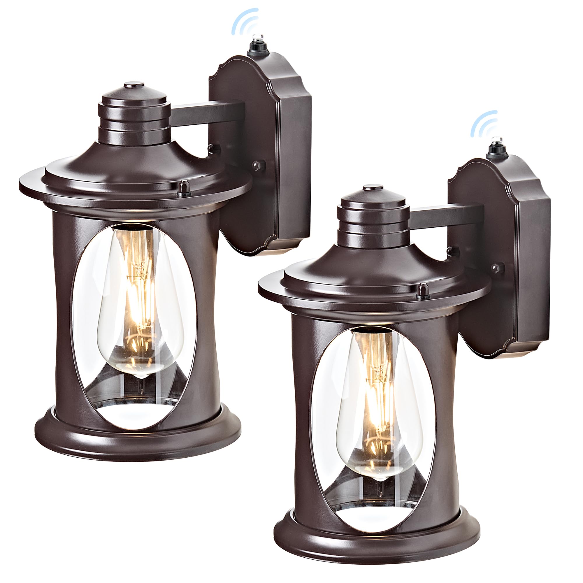 OKELI 2-Pack Dusk to Dawn Outdoor Wall Lights, Black Exterior Lighting Fixture Wall Sconces with E26 & Tempered Glass, Rust Resi