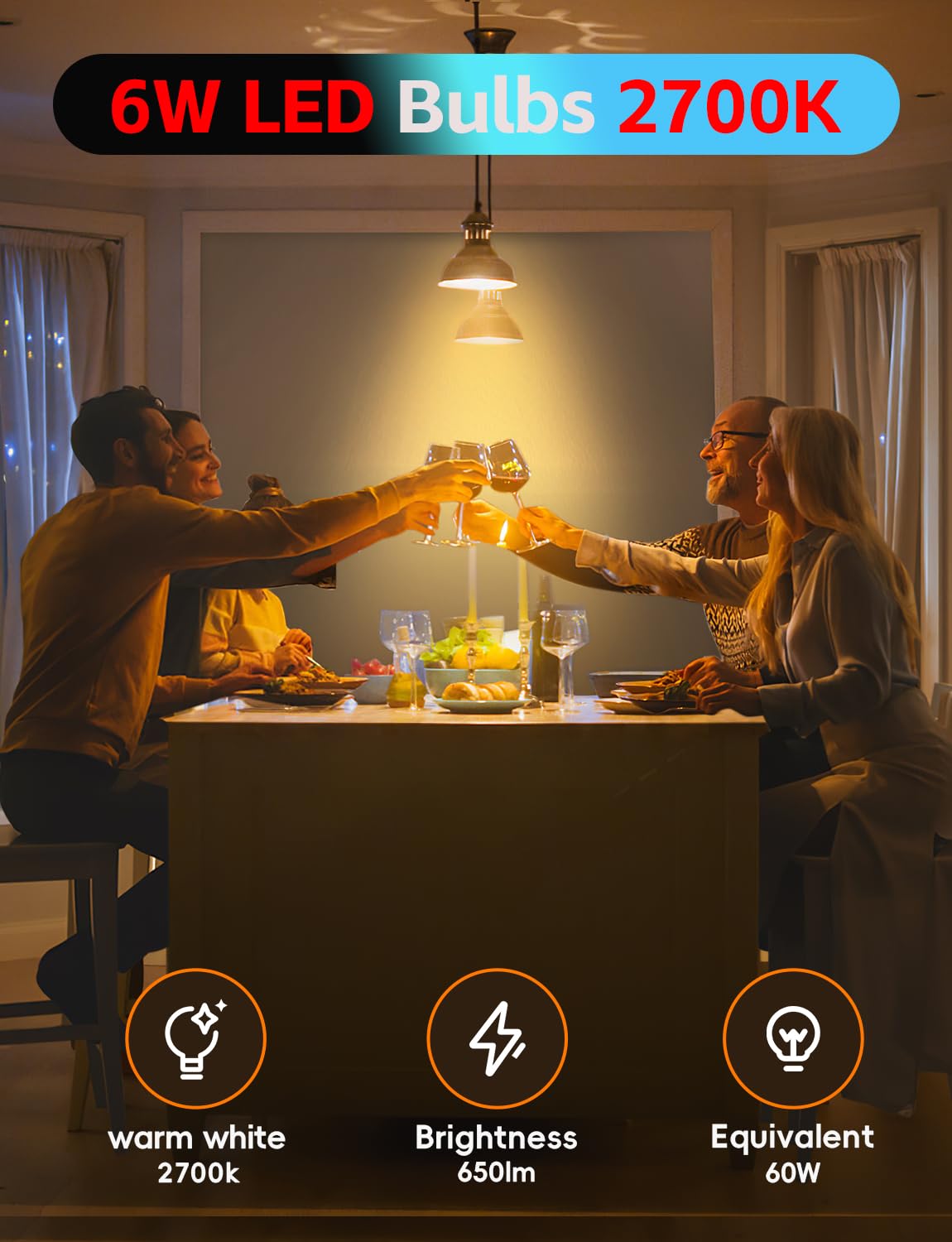 Jensense E26 LED Bulb 6W 60W Equivalent Dimmable Vintage Glass 8 Pack 2700K Warm White