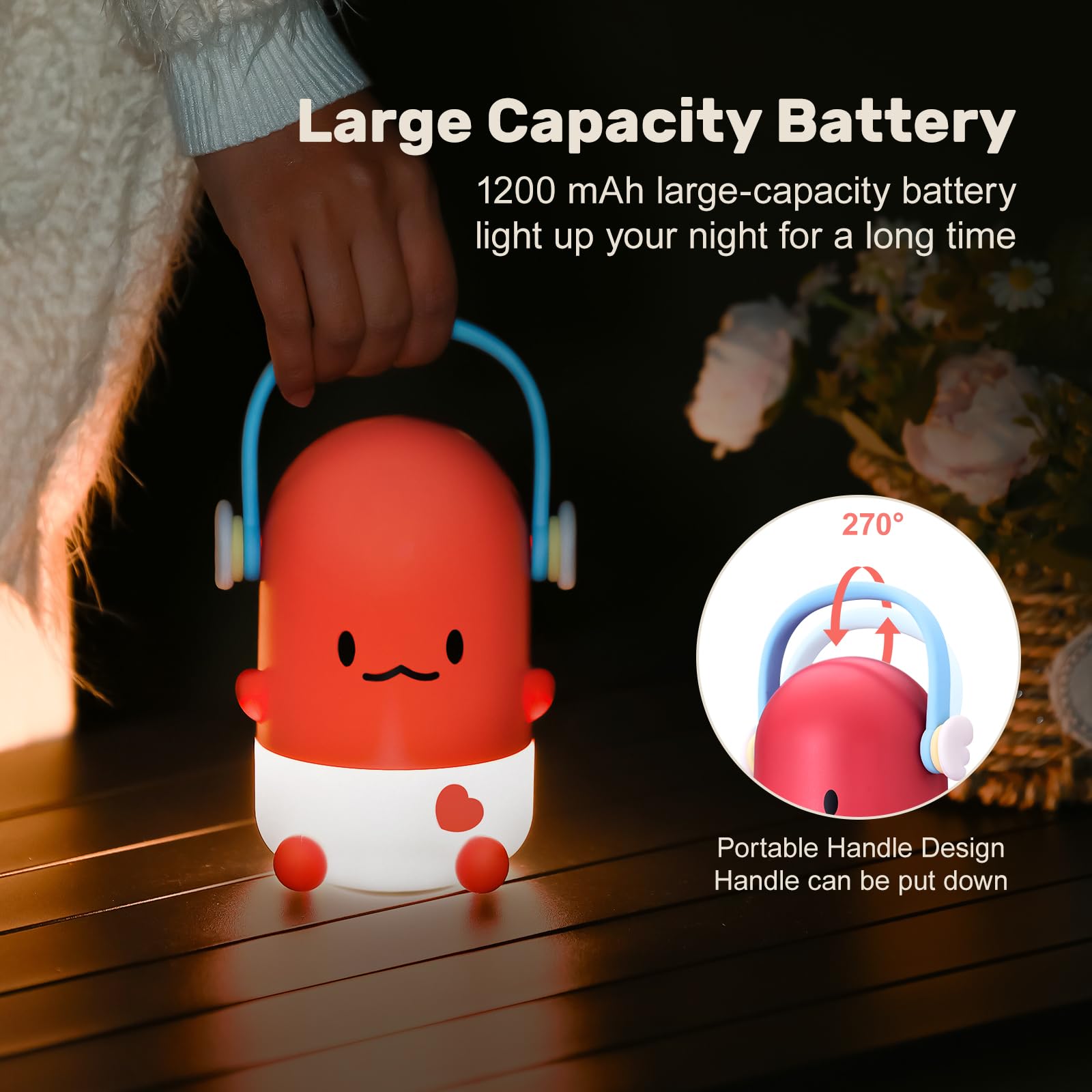 ICARER FAMILY Night Light, Rechargeable LED Lamp for Kids, Red, Model: Night Light, Perfect for Bedrooms and Gifts