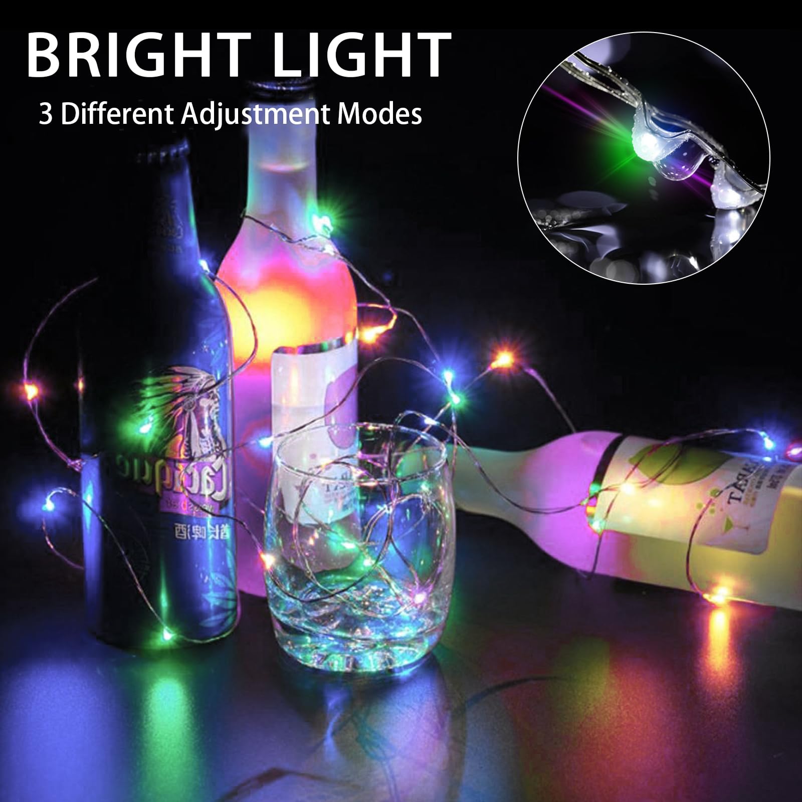 chzk 24 Pack Multicolor Fairy Lights, 7ft 20 LED Mini String Twinkle Lights, Battery Operated, Model D11-BKDC