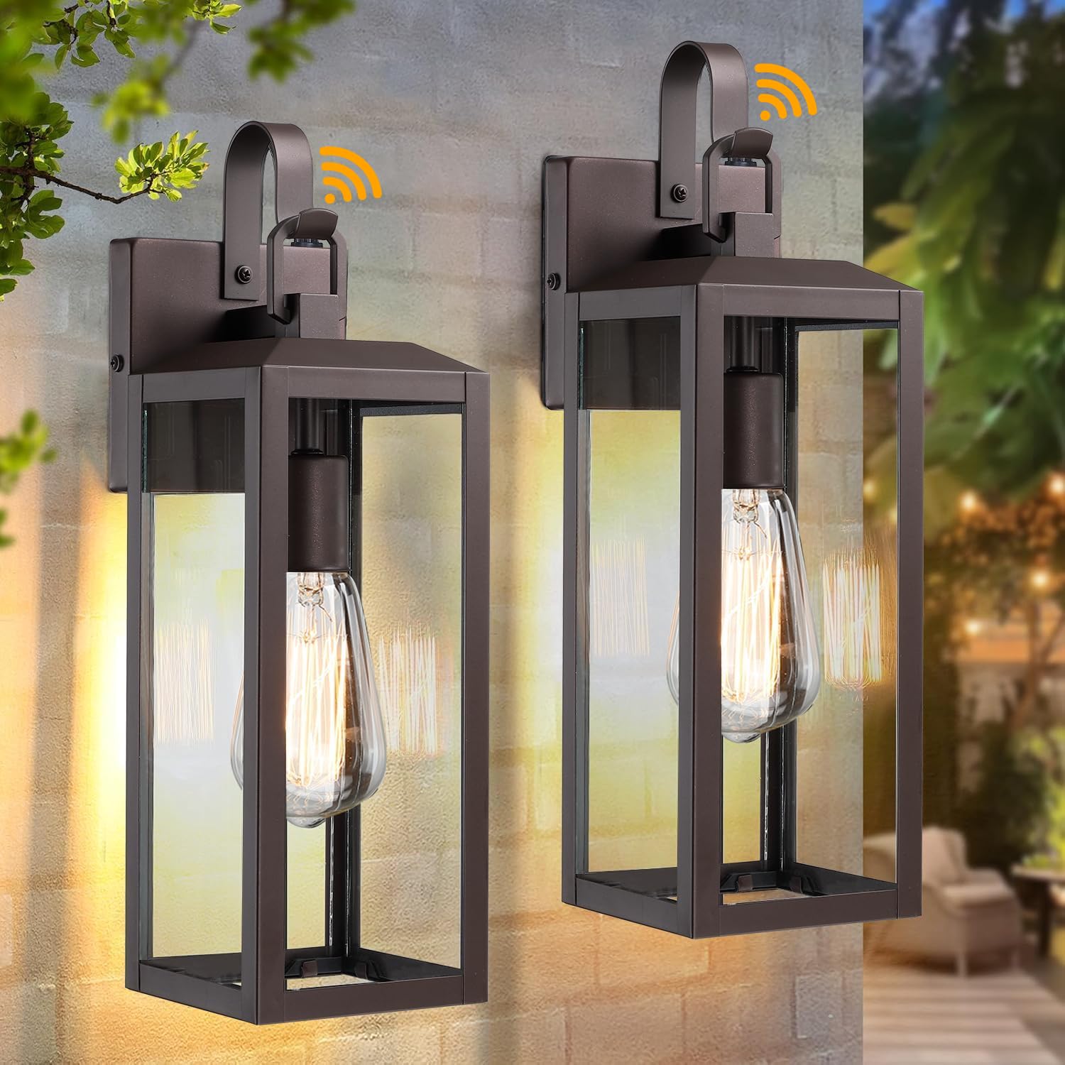 16'' Large Outdoor Wall Lights 2-Packs, Dusk To Dawn Modern Brown Exterior Lighting Fixtures, Outdoor Sconces Porch Light For Ho
