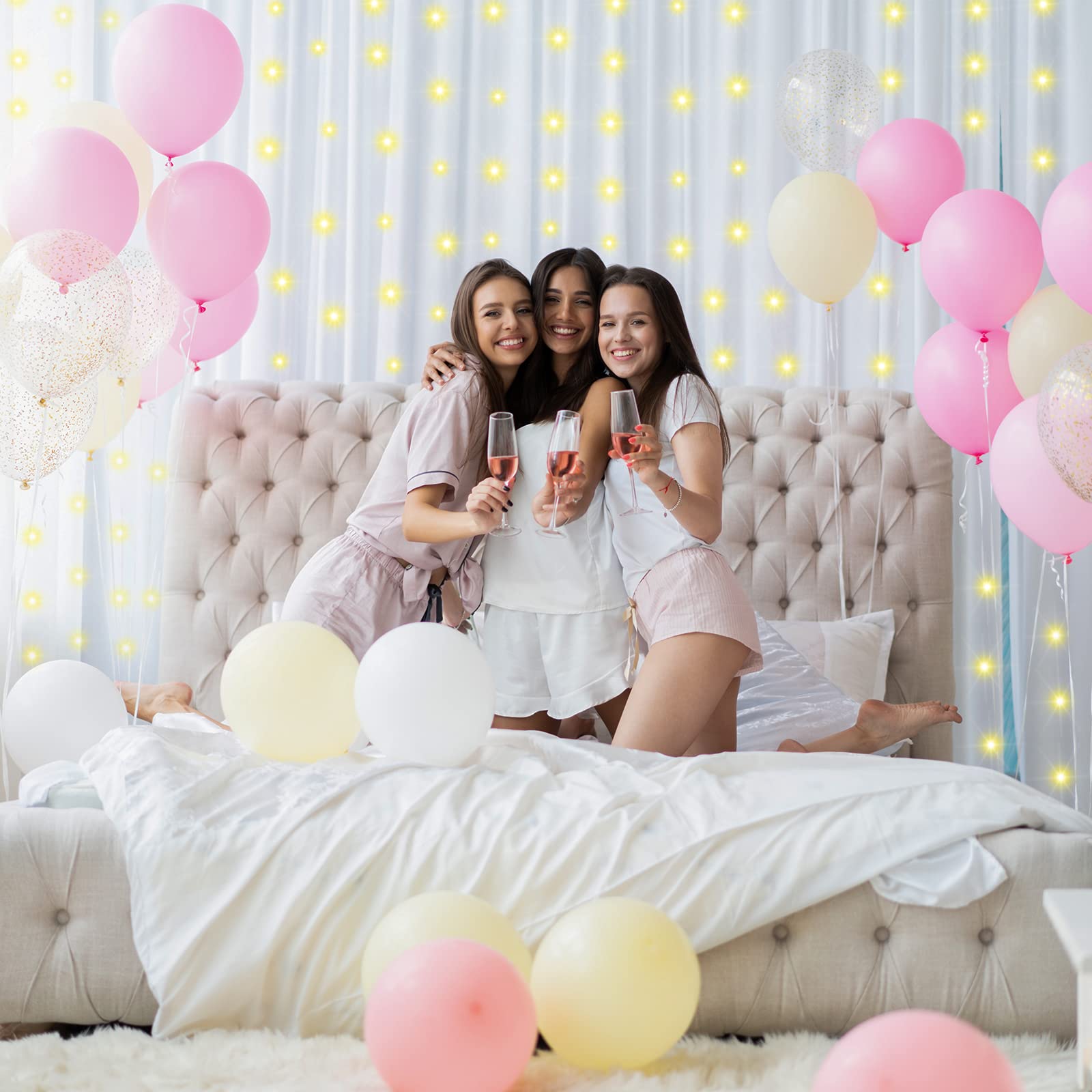 Tulle Backdrop Curtains with 300 LED Lights String for Wedding Backdrop Bridal Shower Party White Backdrop Fabric Drapes with US