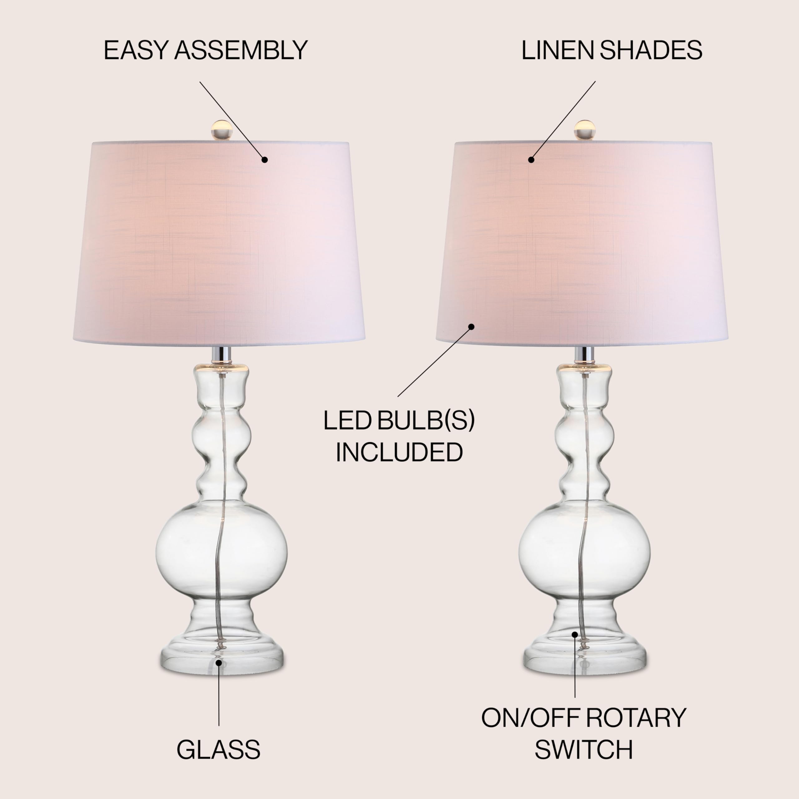Jonathan Y Jyl1061B-Set2 Set Of 2 Table Lamps Genie 28.5'' Glass Led Table Lamp Contemporary Transitional Bedside Desk Nightstan
