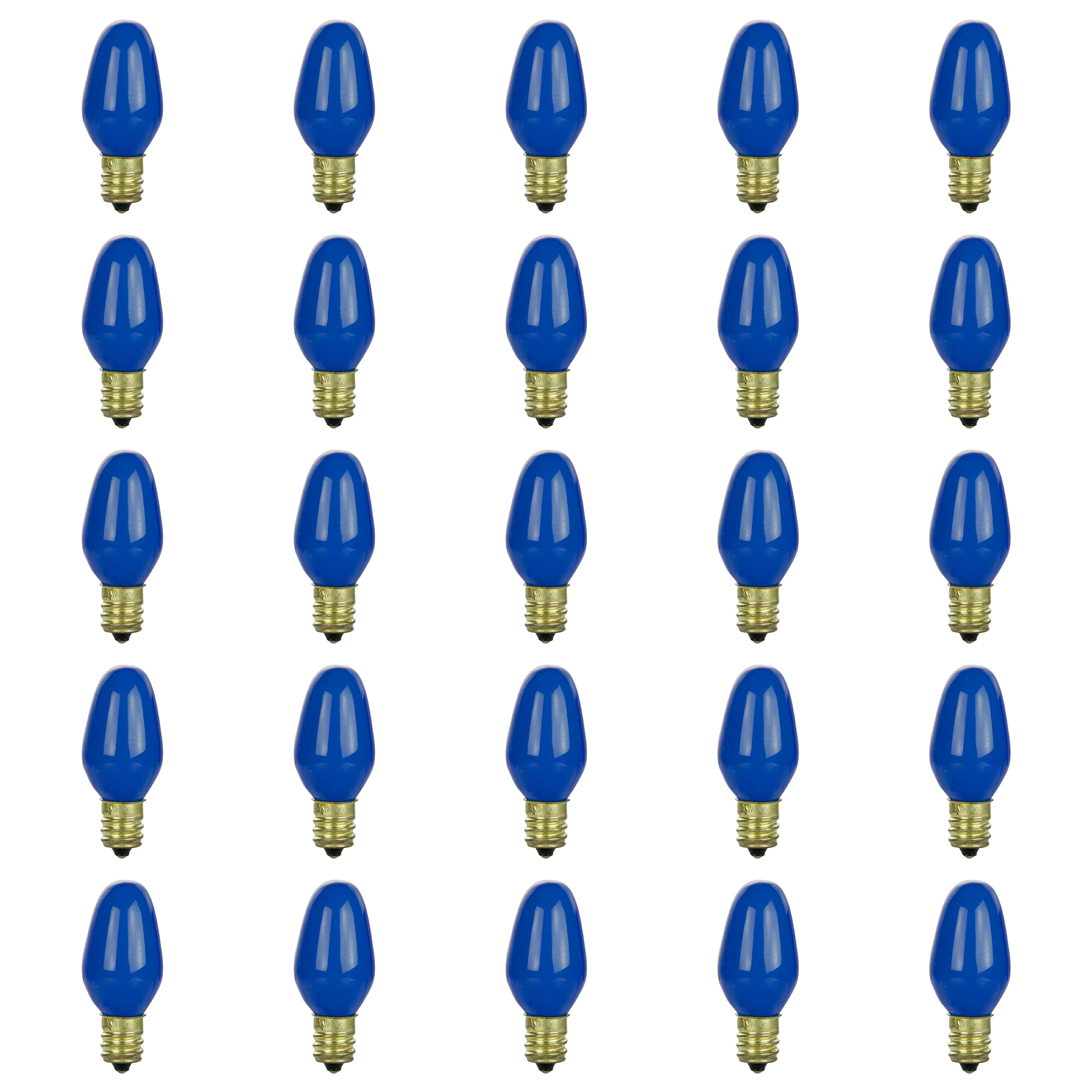 Sunlite 01255 7C7 Incandescent Bulb, 7 Watt, Candelabra E12 Base, C7 Small Night Light, Colored Bulb, Blue, 25 Count