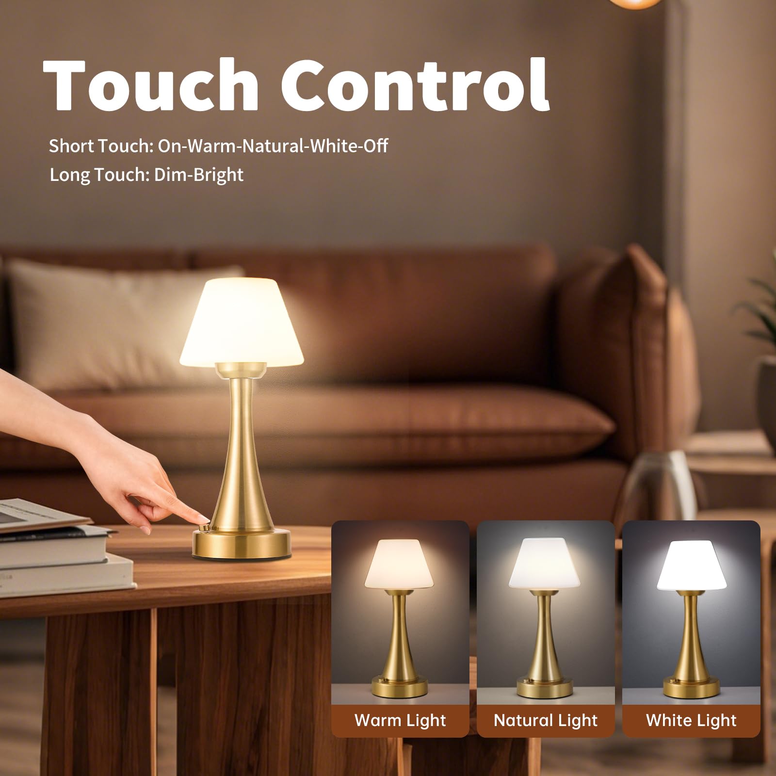 Urlights Led Cordless Rechargeable Battery Table Lamp,Shower Lamp Waterproof,Touch Stepless Dimmable Nightstand Lights,Portable