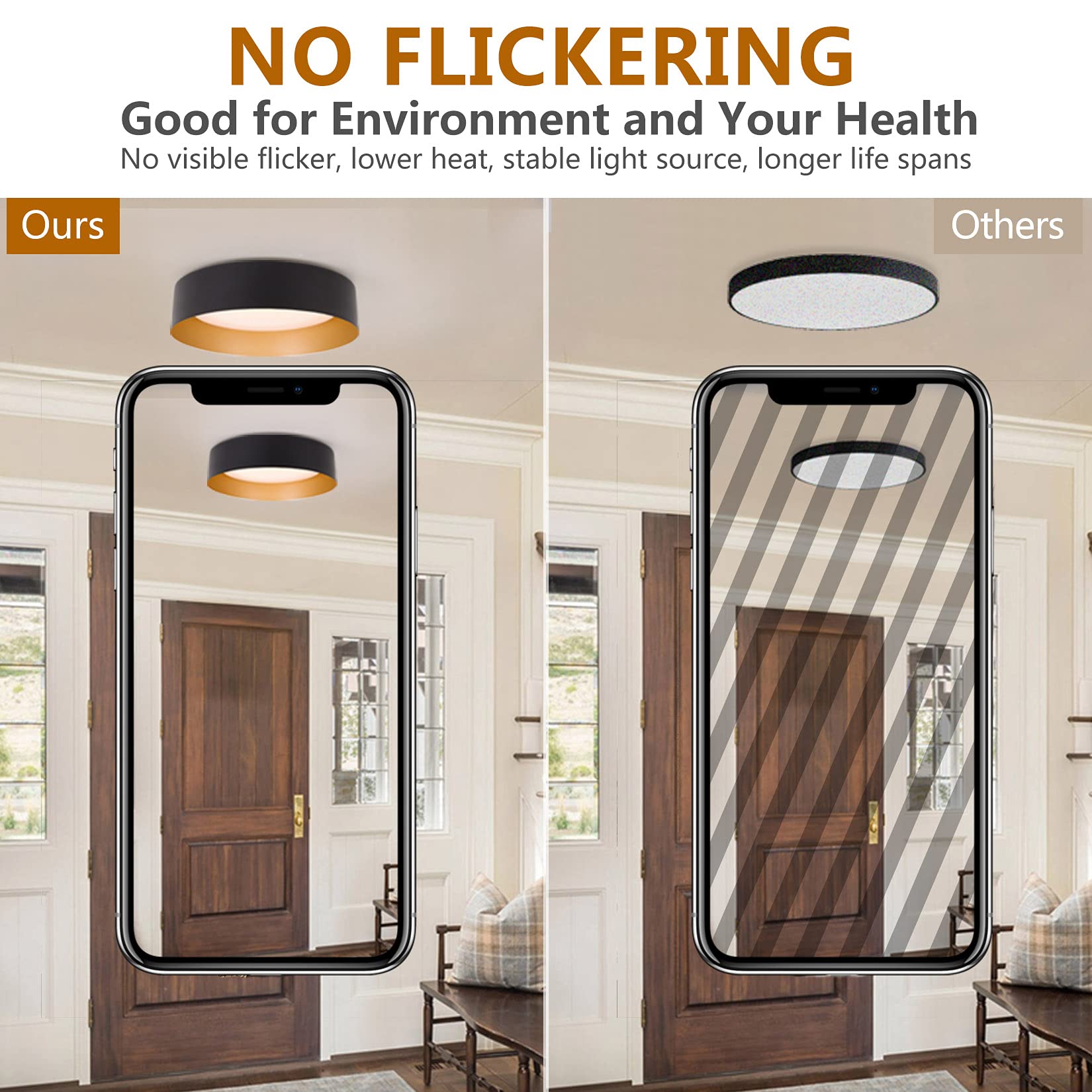 Bargeni Flush Mount Ceiling Lights,12.5 Inch Ceiling Light Fixture,3000K/18W, Matte Black With Champagne Gold Inside Finish,Flus