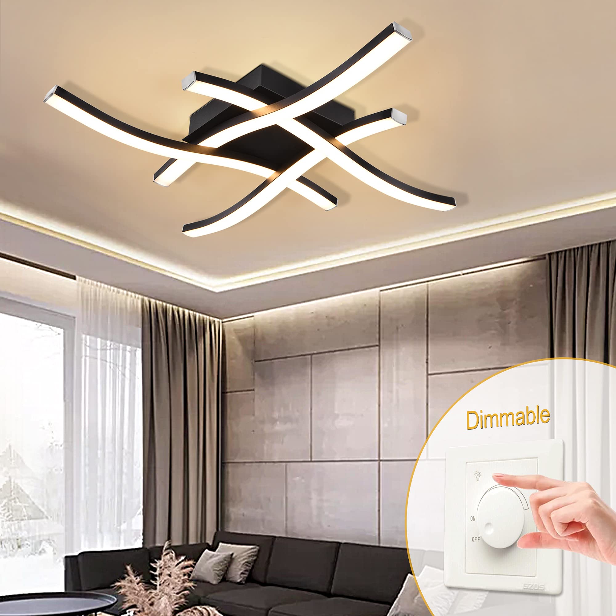 EDISLIVE Modern Dimmable LED Ceiling Light 4-Light 18in Black 3000K Flush Mount Fixture