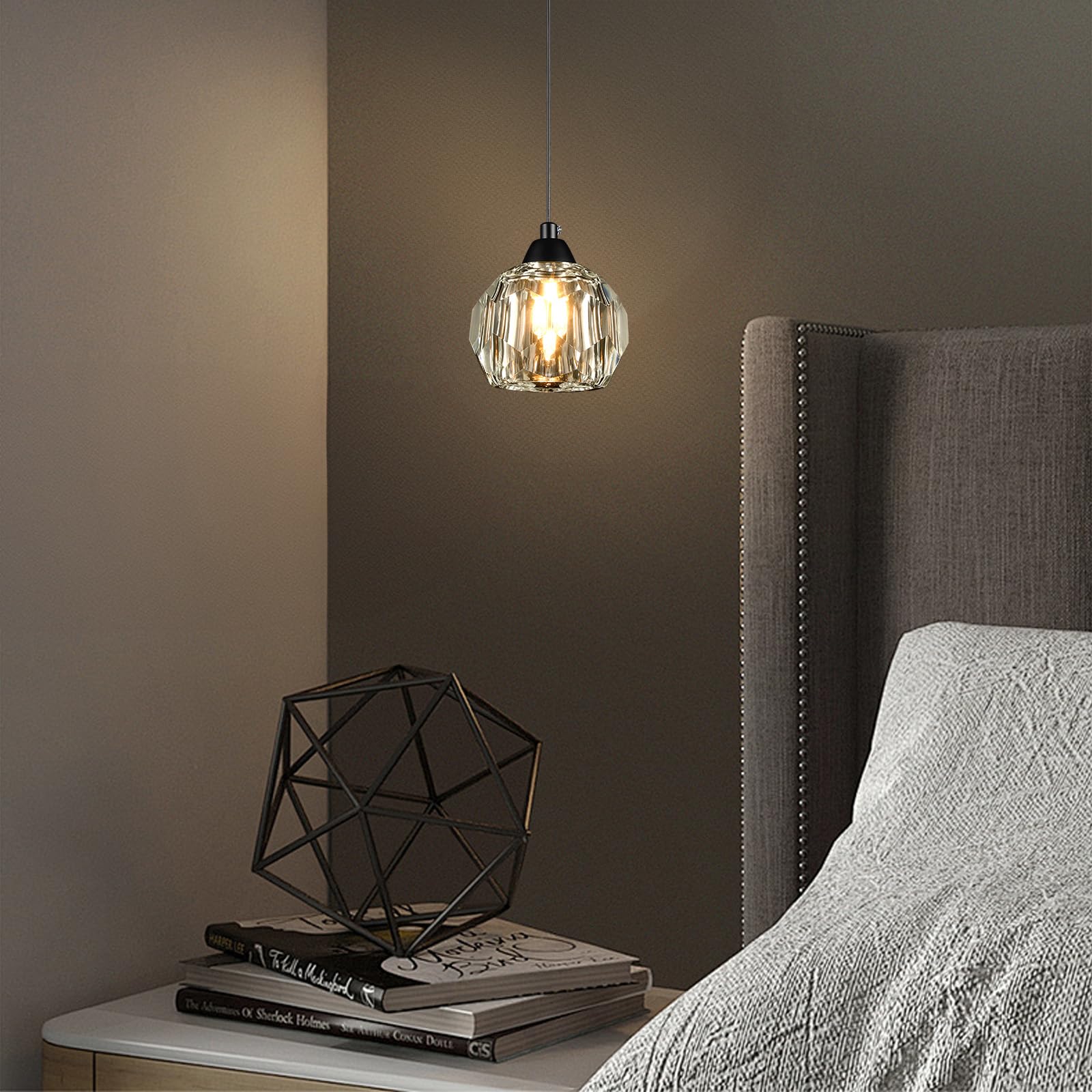 Weesalife Crystal Pendant Light Fixture, 1-Light, Black Modern Design for Dining Room, Kitchen Island, Model A8817