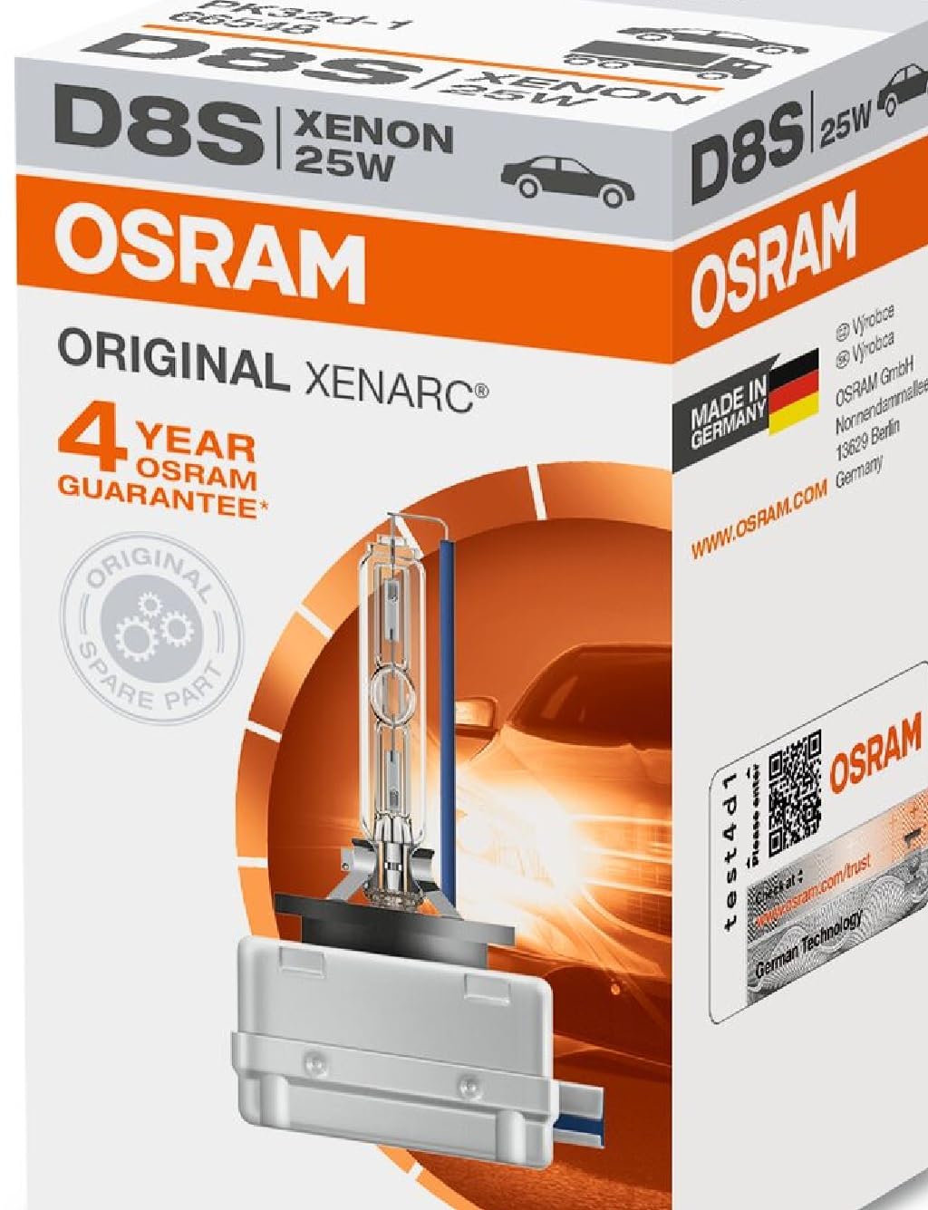 OSRAM D8S Xenon Headlight 25W XENARC, White, Model 66548