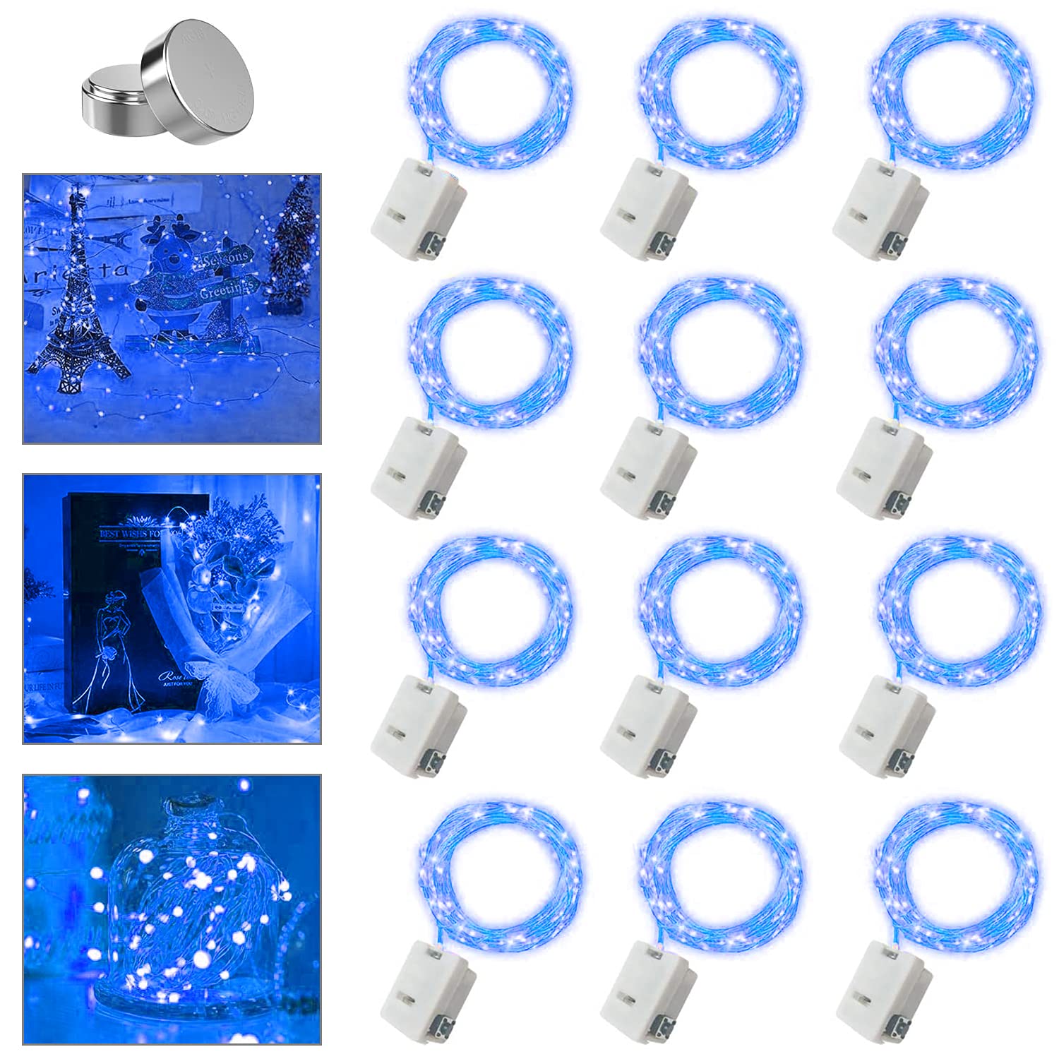 30 Pack Fairy Lights Battery Operated - 3 Speed Modes  7Ft 20 LED String Twinkle Lights  Waterproof Copper Wire  Mini Firefly Light for Mason Jars Vases Christmas Decor  Blue