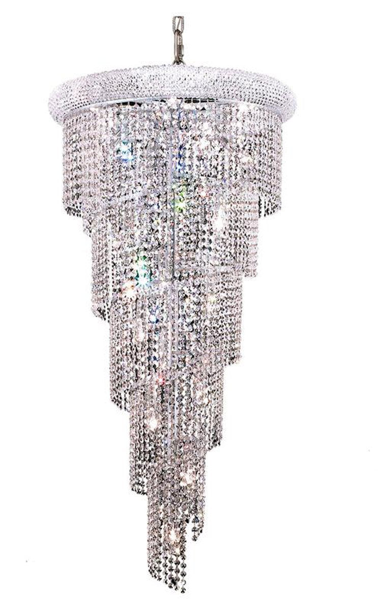Elegant Lighting 1801Sr22C/Rc Royal Cut Clear Crystal Spiral 18-Light, Five-Tier Crystal Chandelier, 22" X 48", Finished In Chrome With Clear Crystals