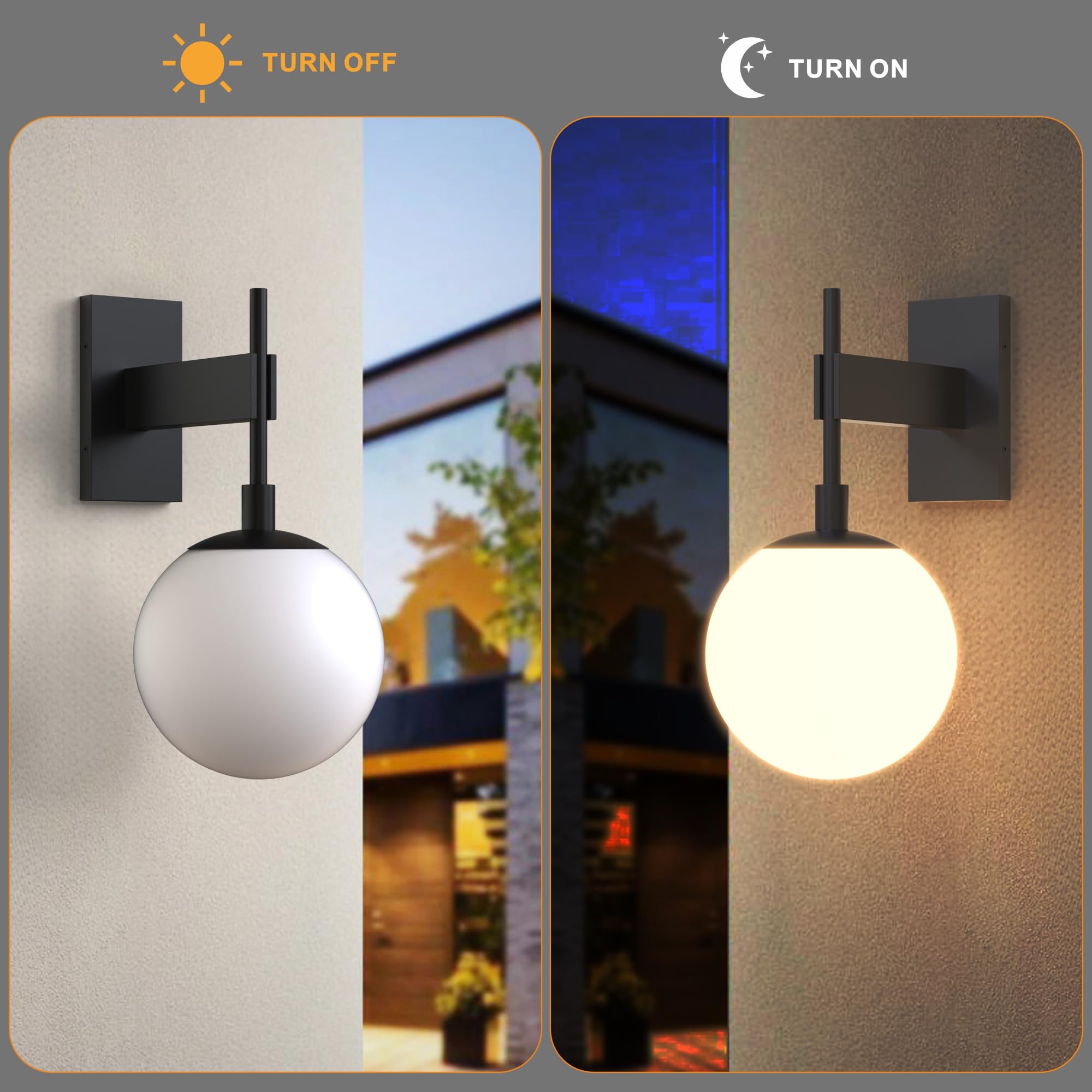 Hyunbae Outdoor Wall Sconce - 18.9" Waterproof Exterior Light Fixture, Large White Globe Glass for Porch, Model HY-ROUND1