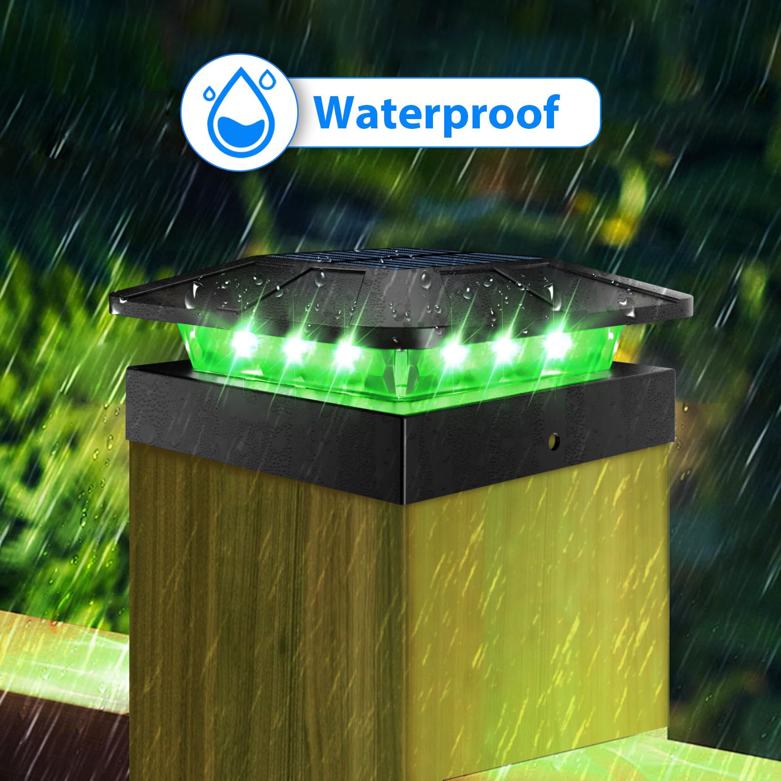 Peasur 4x4 Solar Post Lights - 4 Pack Green & Warm White LED, Waterproof Fence Caps for Deck, Mailbox, Railing, Porch Outdoor Lighting