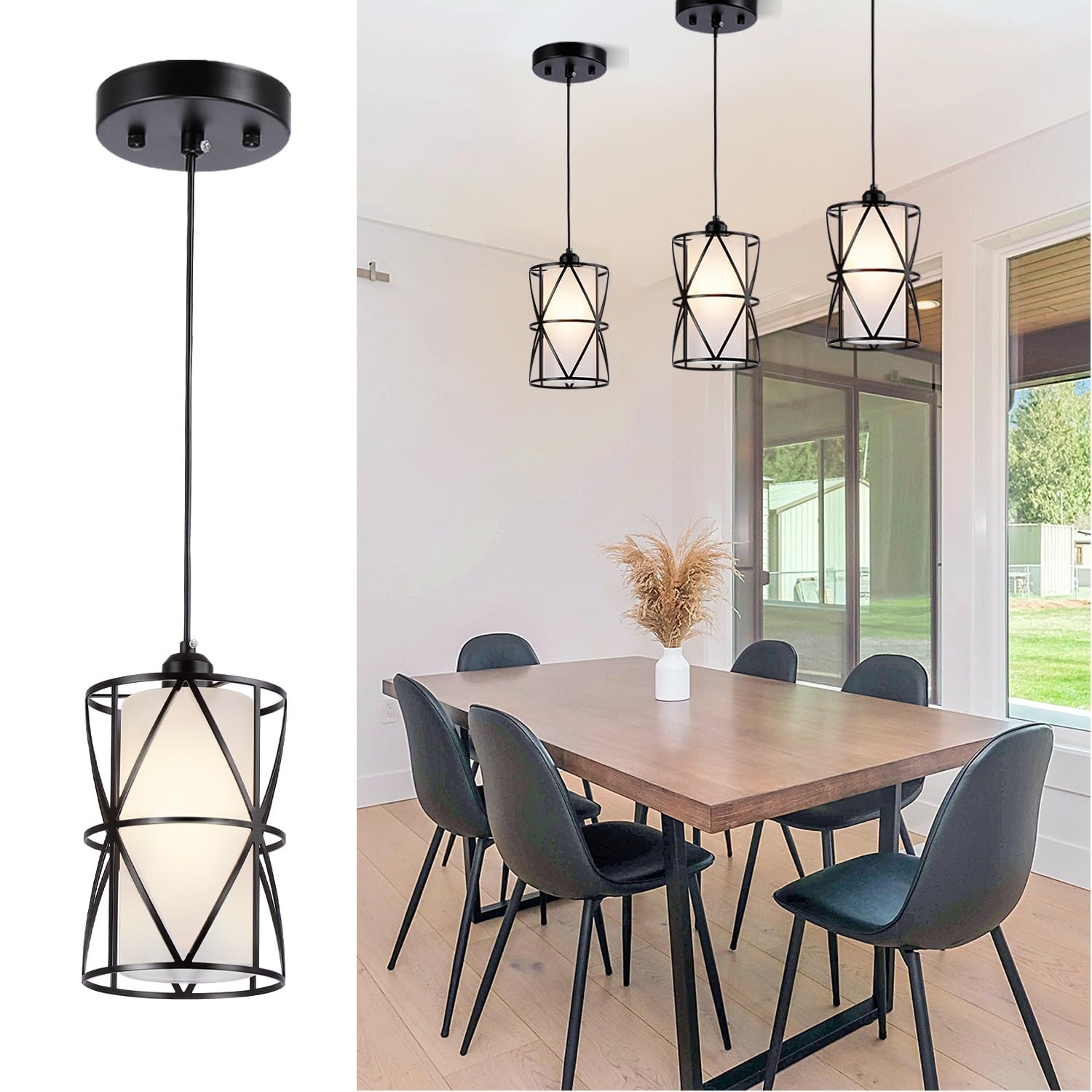 Zlierop Pendant Lights - Matte Black Kitchen Island Lights, Modern Cylindrical Pendant Light Fixtures with Frosted Glass, Small 