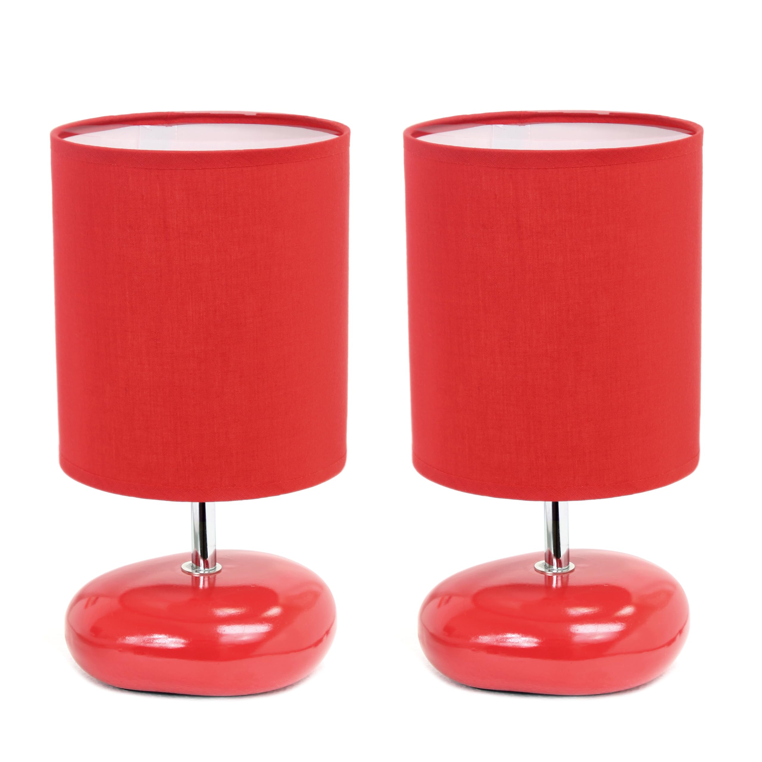 Simple Designs LT1153-RED-2PK Petite Circle Stone Table Lamp 2 Pack Set for Bedroom, Kids Room, Office, Living Room, Nursery, Reading Nook, Red
